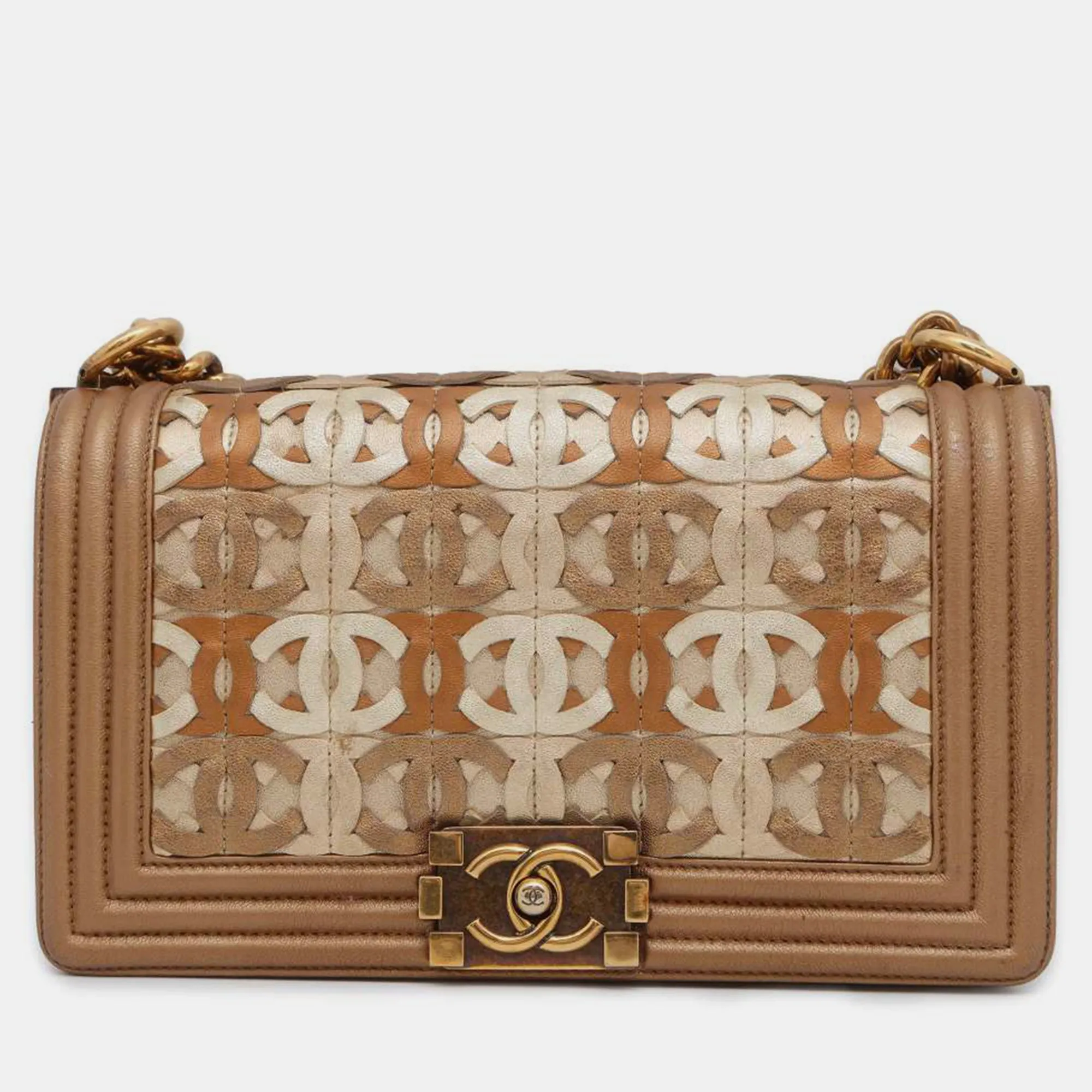 Brown/Beige Paris-Dubai Medium Boy Bag