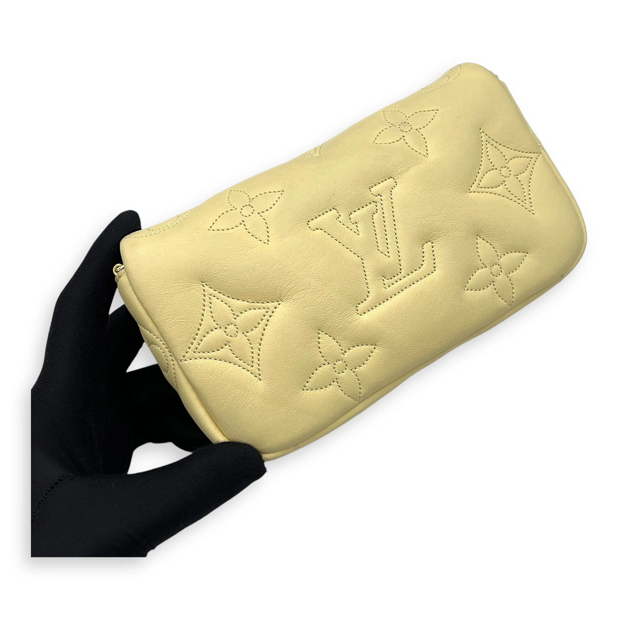 Bubblegram Wallet on Strap Yellow Crossbody Bag in Lambskin, Gold hardware