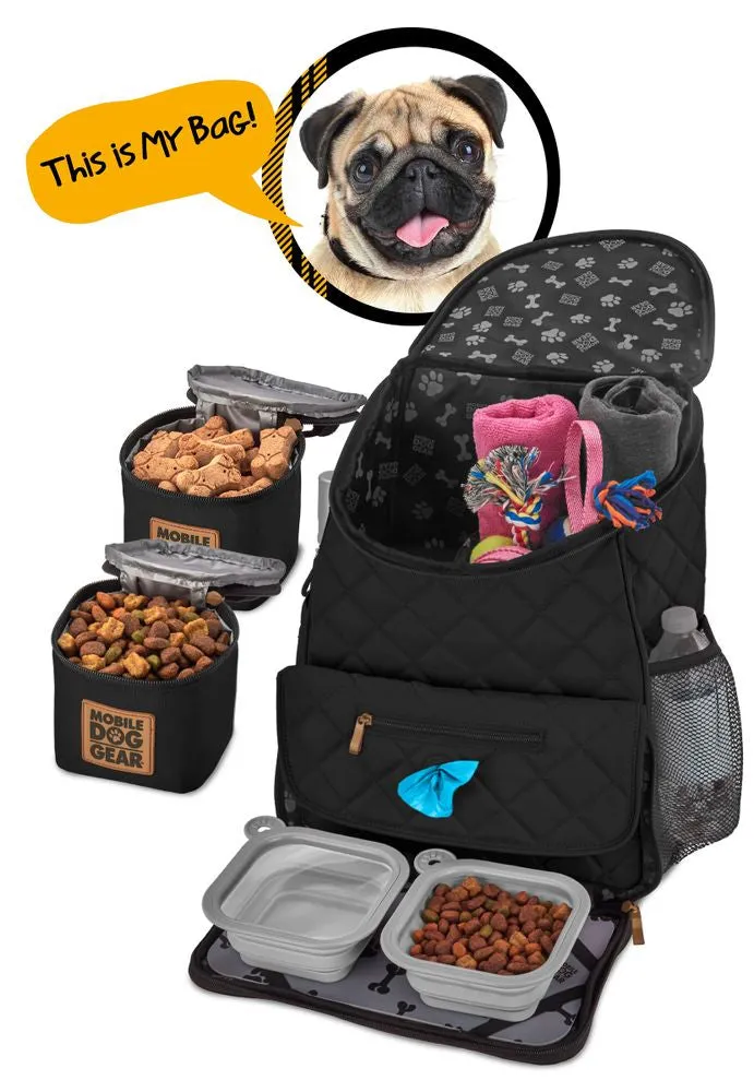 Bundle: ODG Day/Night Walking Bag (Black), ODG Rolling Week Away Bag TM, ODG Dine Away Set TM (Med/Lg Dogs) (Black) and ODG Weekender Backpack TM (Black)