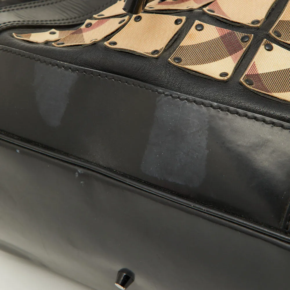 BURBERRY Beige/Black Nova Check Coated Canvas and Patent Leather Warrior Tote
