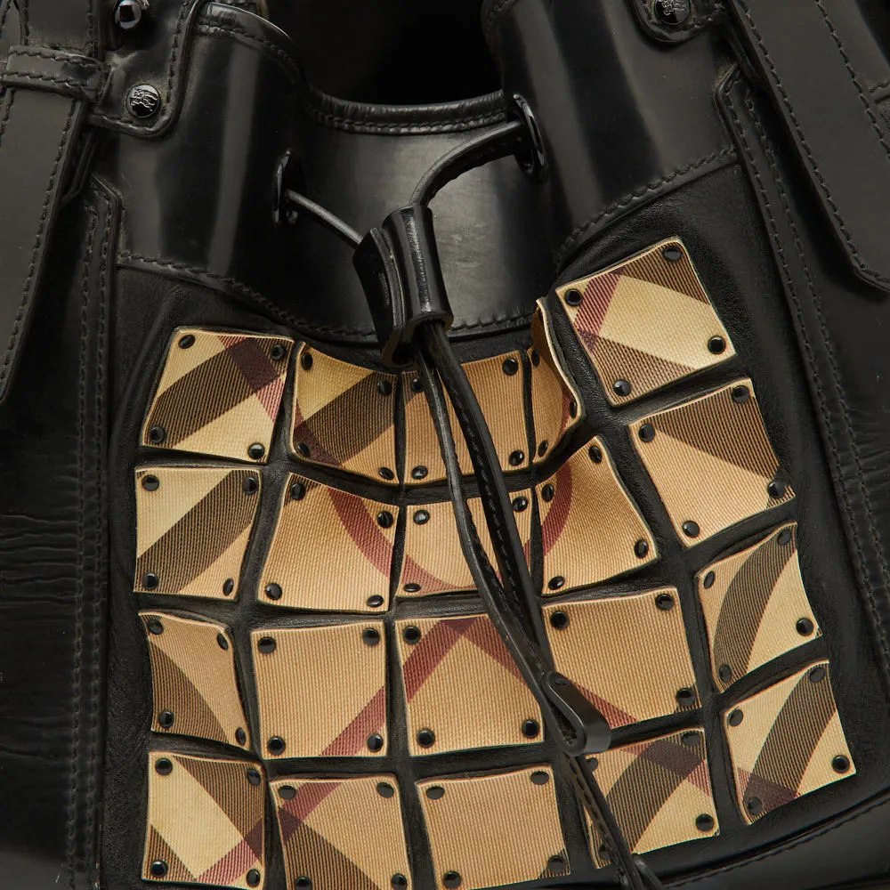 BURBERRY Beige/Black Nova Check Coated Canvas and Patent Leather Warrior Tote