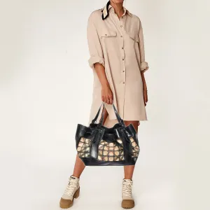BURBERRY Beige/Black Nova Check Coated Canvas and Patent Leather Warrior Tote