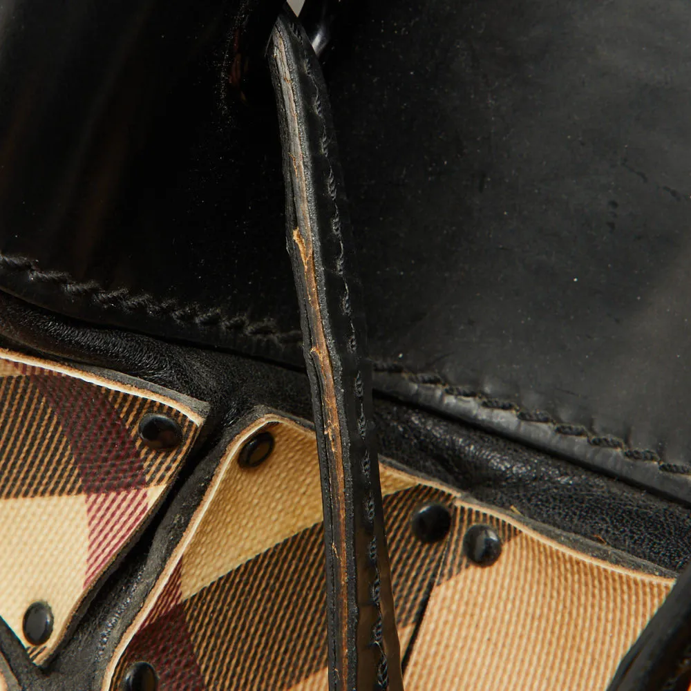 BURBERRY Beige/Black Nova Check Coated Canvas and Patent Leather Warrior Tote