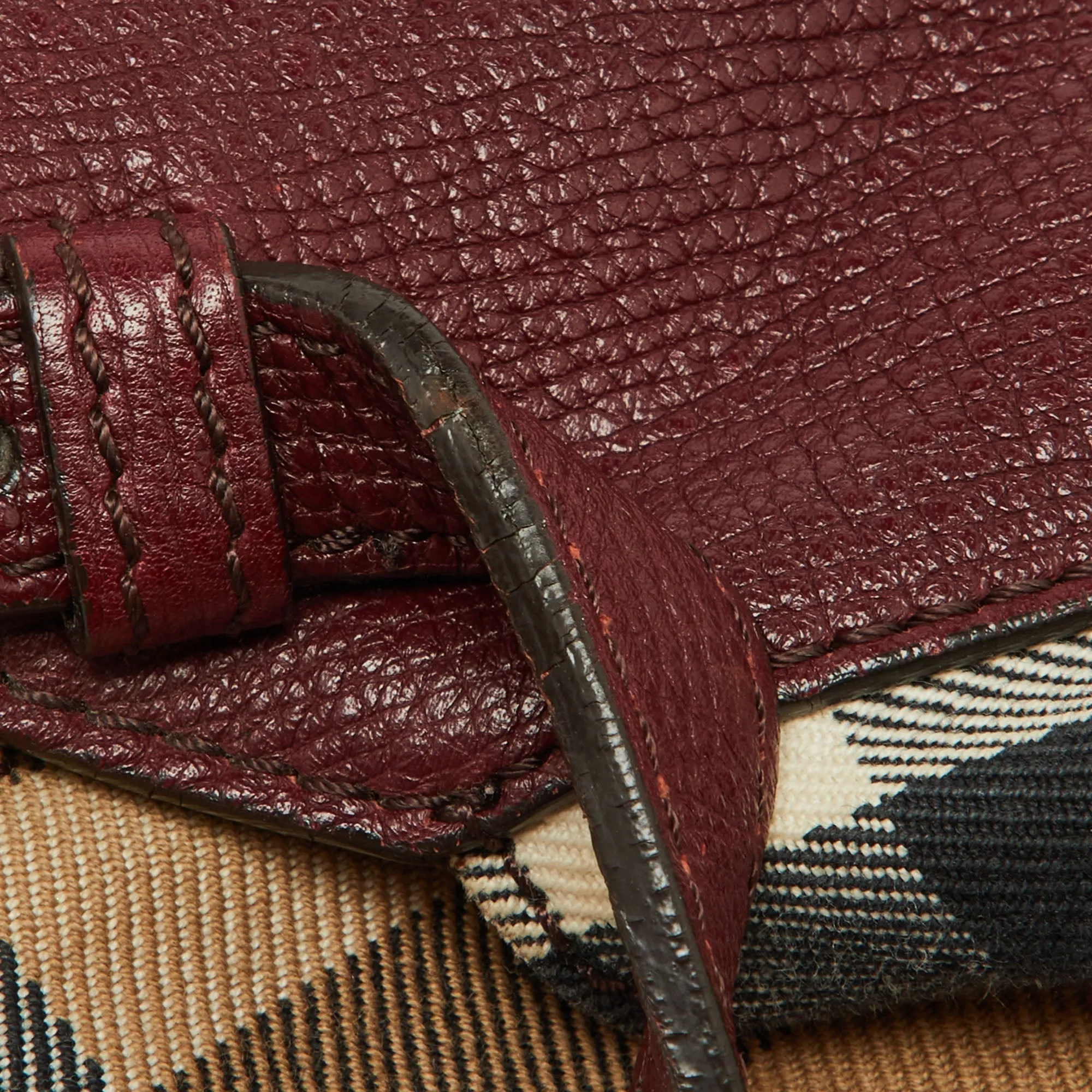 BURBERRY Burgundy/Beige House Check Fabric and Leather Small Canterbury Tote