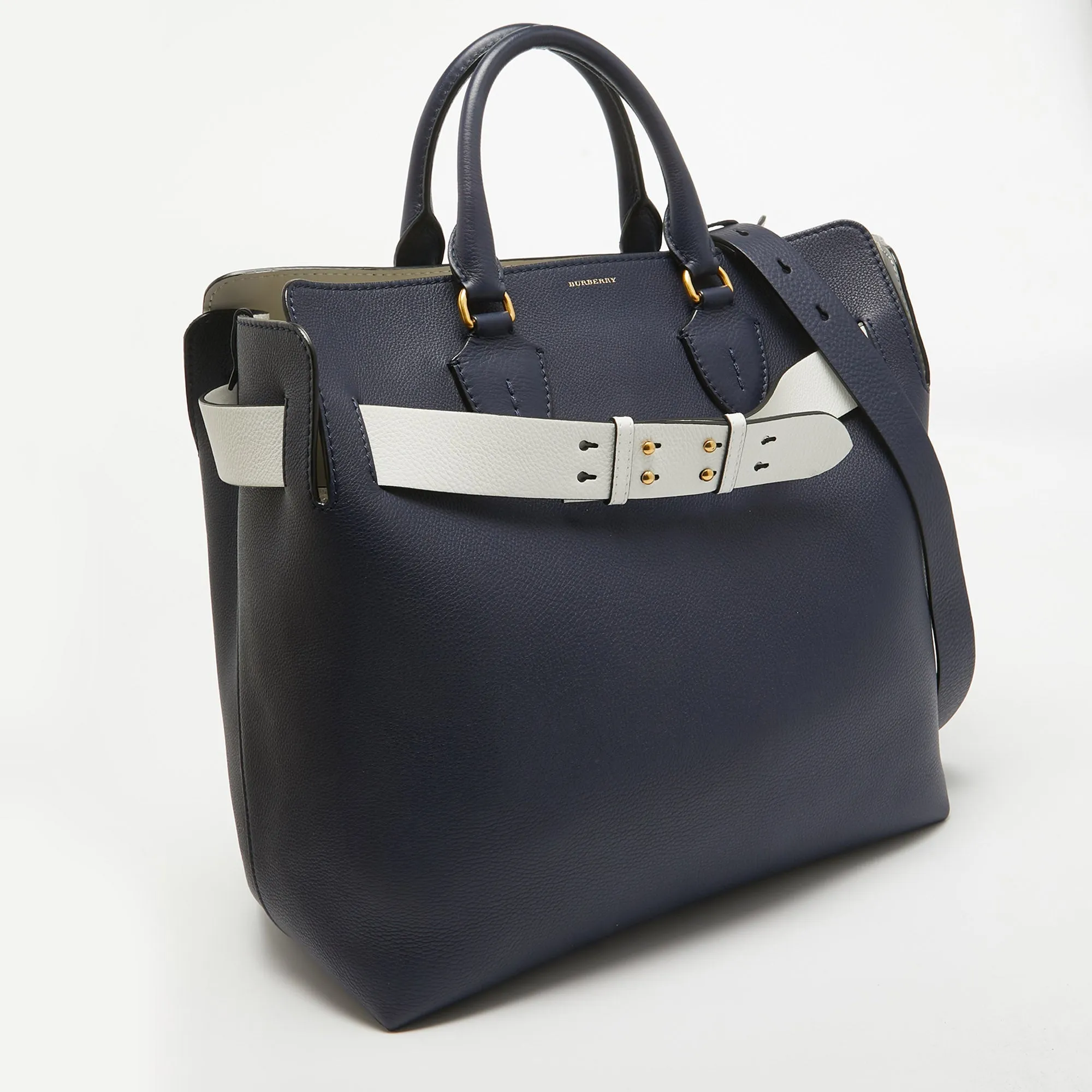 BURBERRY Navy Blue/White Leather Large Belt Bag