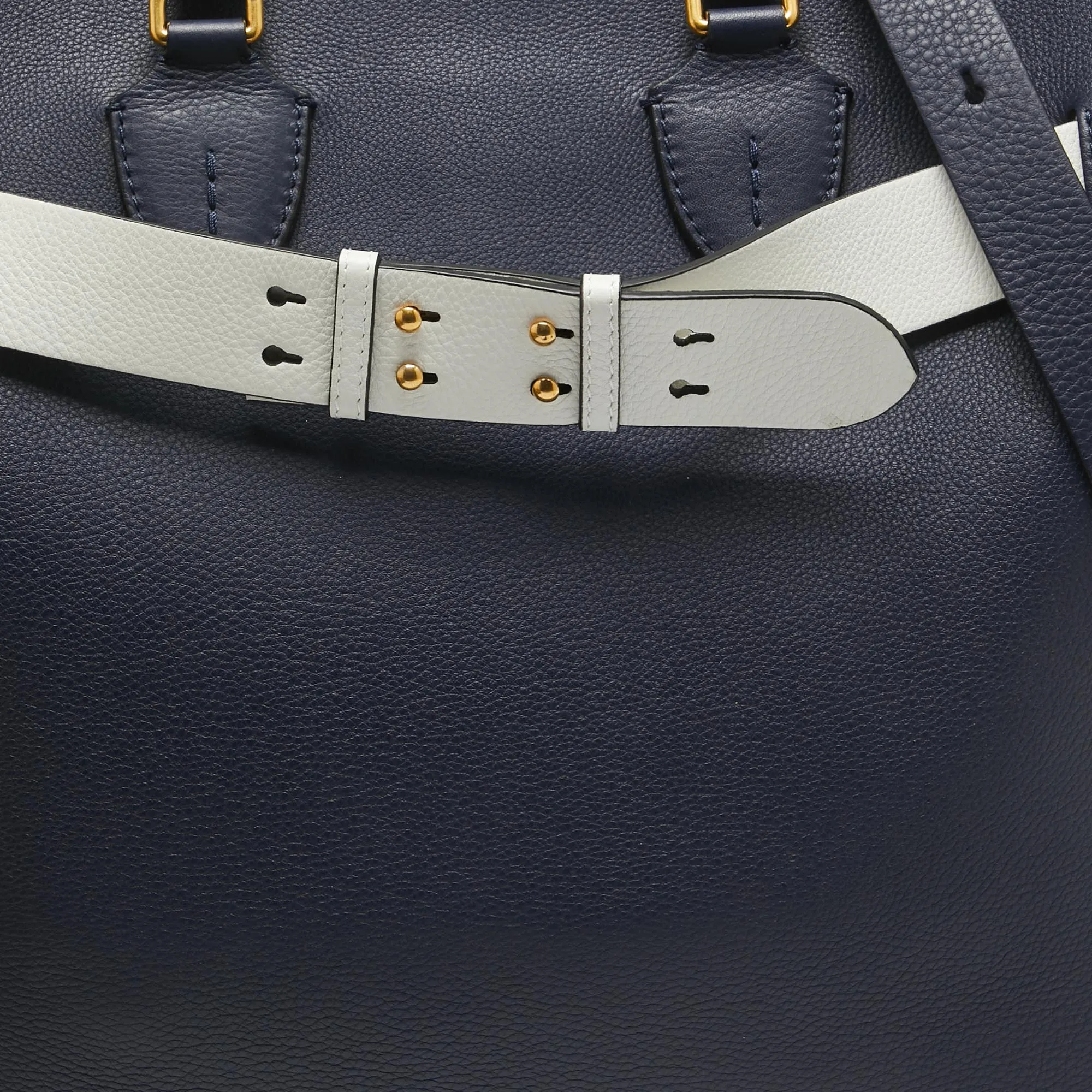 BURBERRY Navy Blue/White Leather Large Belt Bag