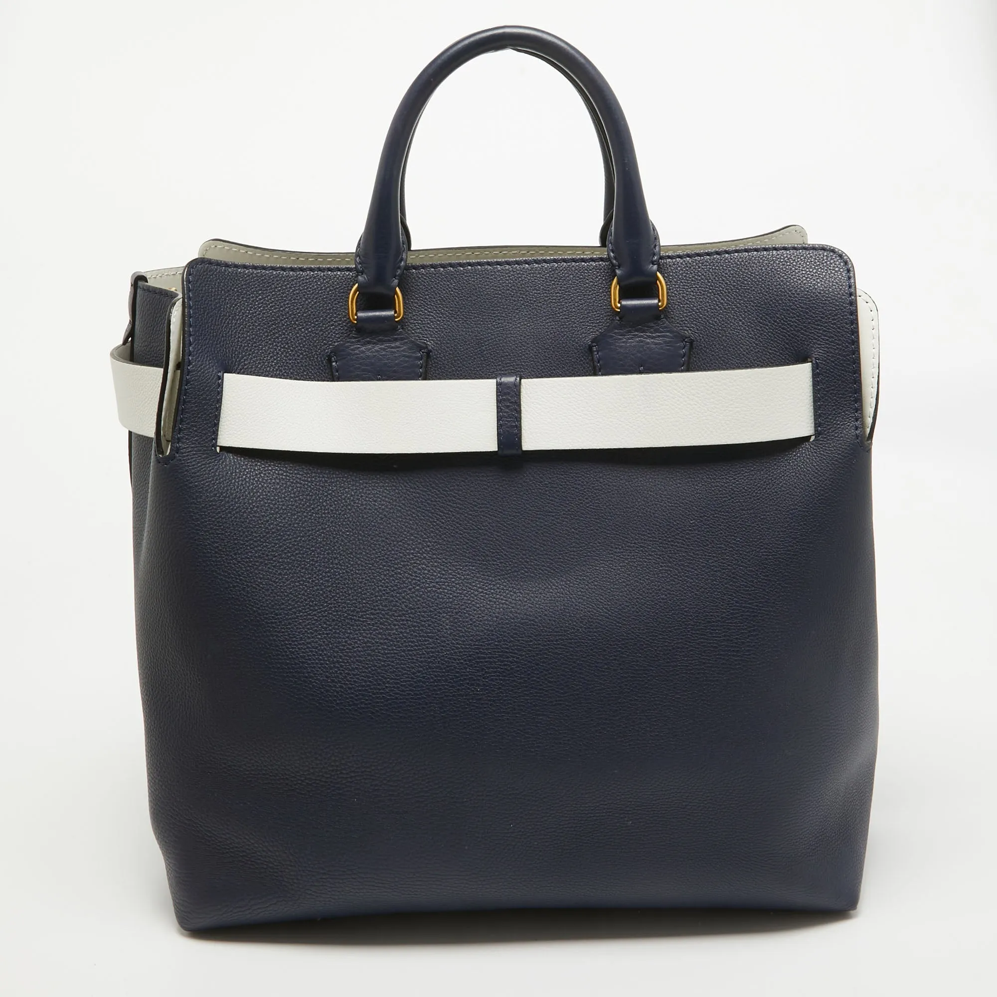 BURBERRY Navy Blue/White Leather Large Belt Bag