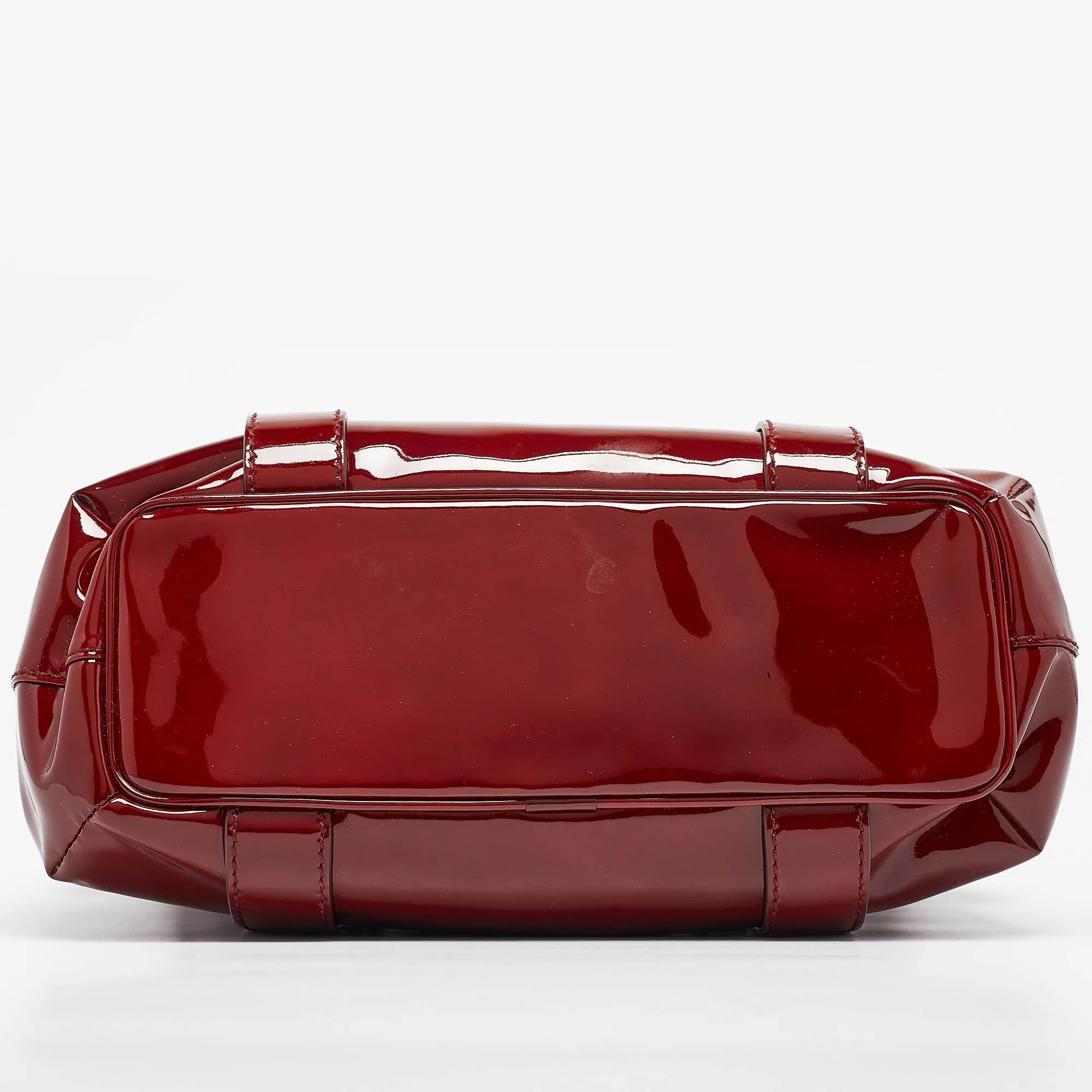 BURBERRY Red Patent Leather Buckle Chain Tote
