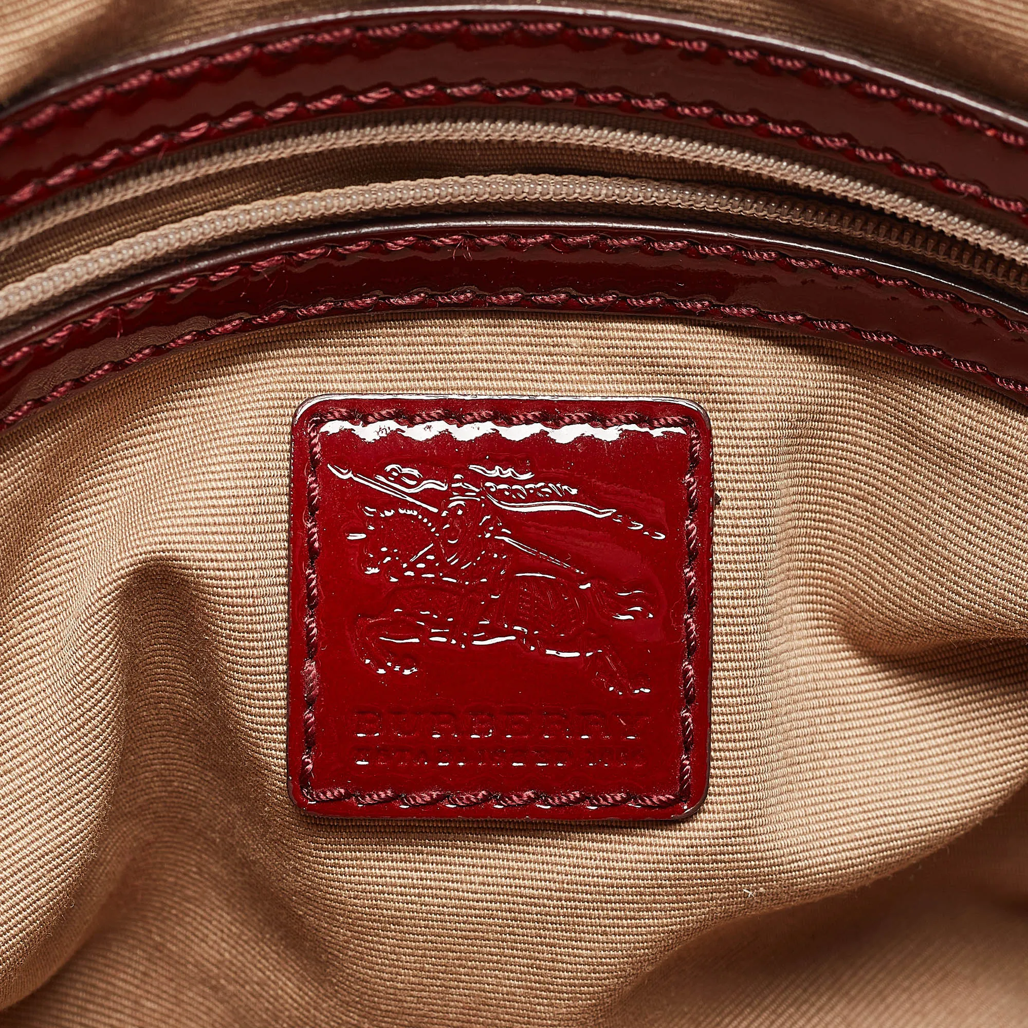 BURBERRY Red Patent Leather Buckle Chain Tote