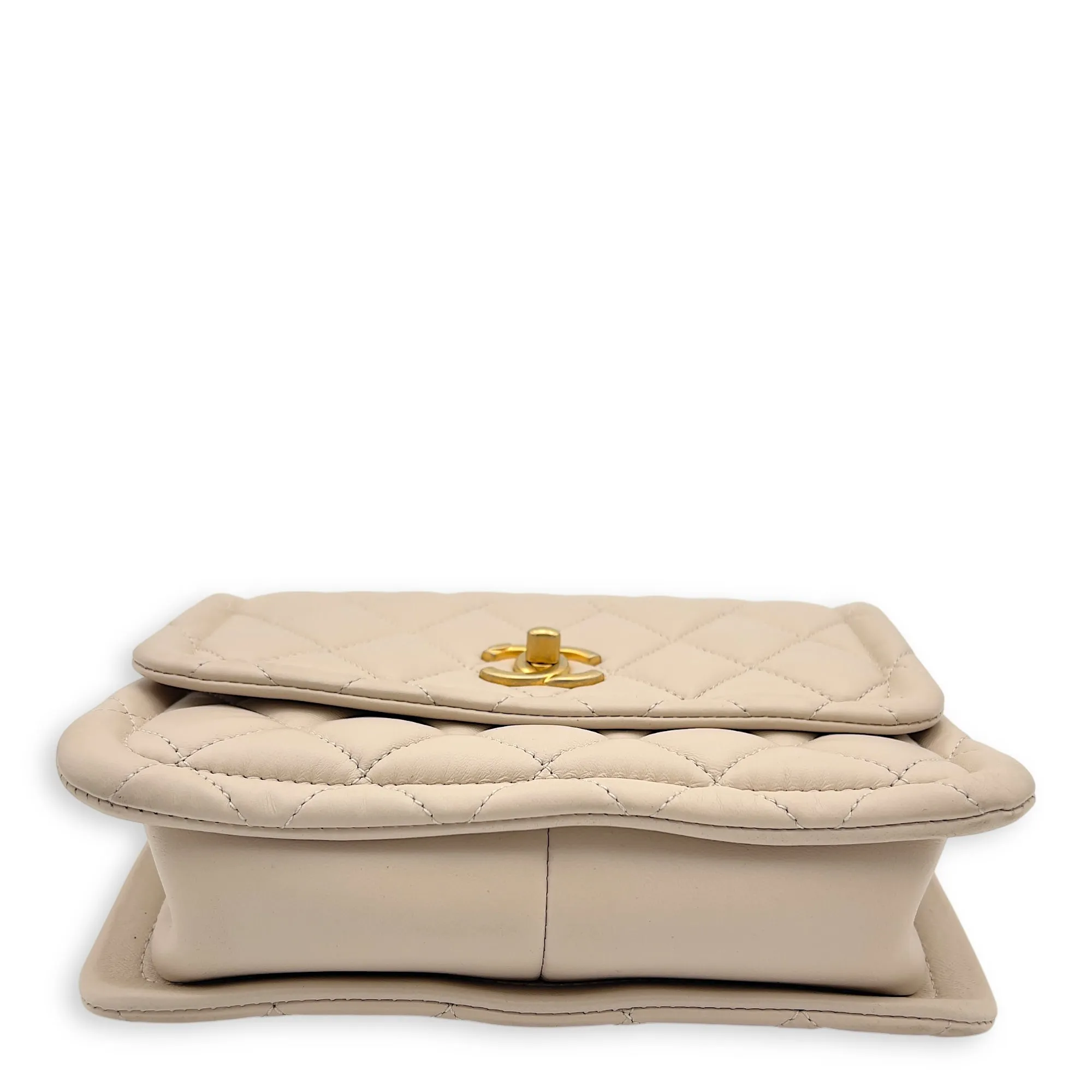 Button On Top Crossbody Bag White in Lambskin, Gold hardware