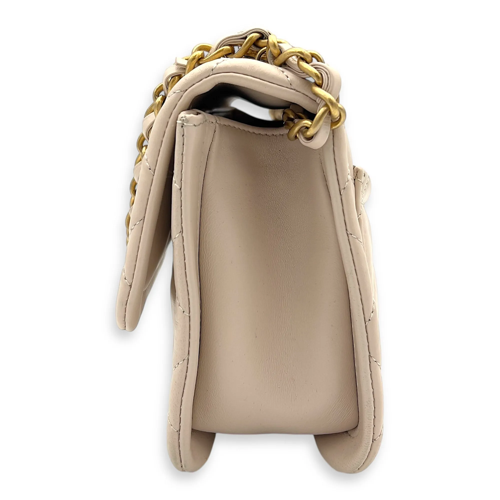 Button On Top Crossbody Bag White in Lambskin, Gold hardware