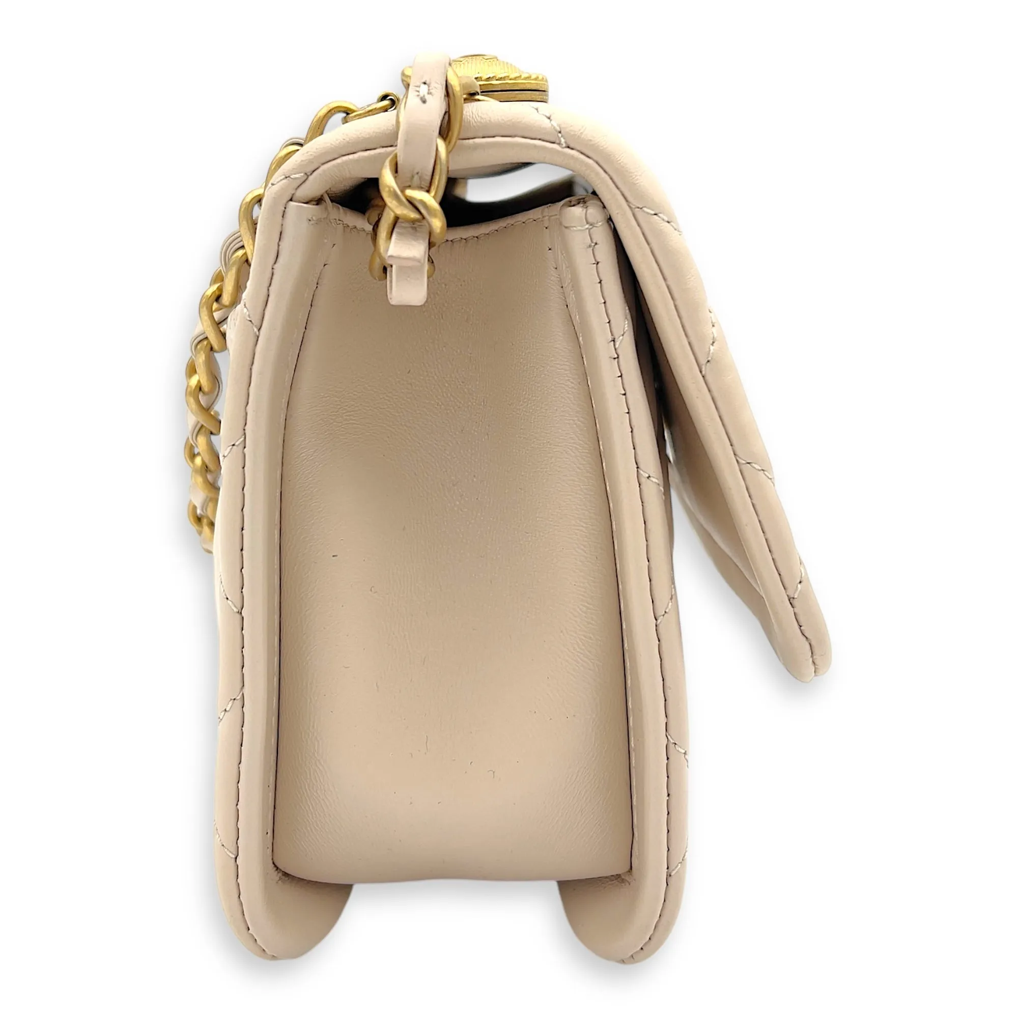 Button On Top Crossbody Bag White in Lambskin, Gold hardware