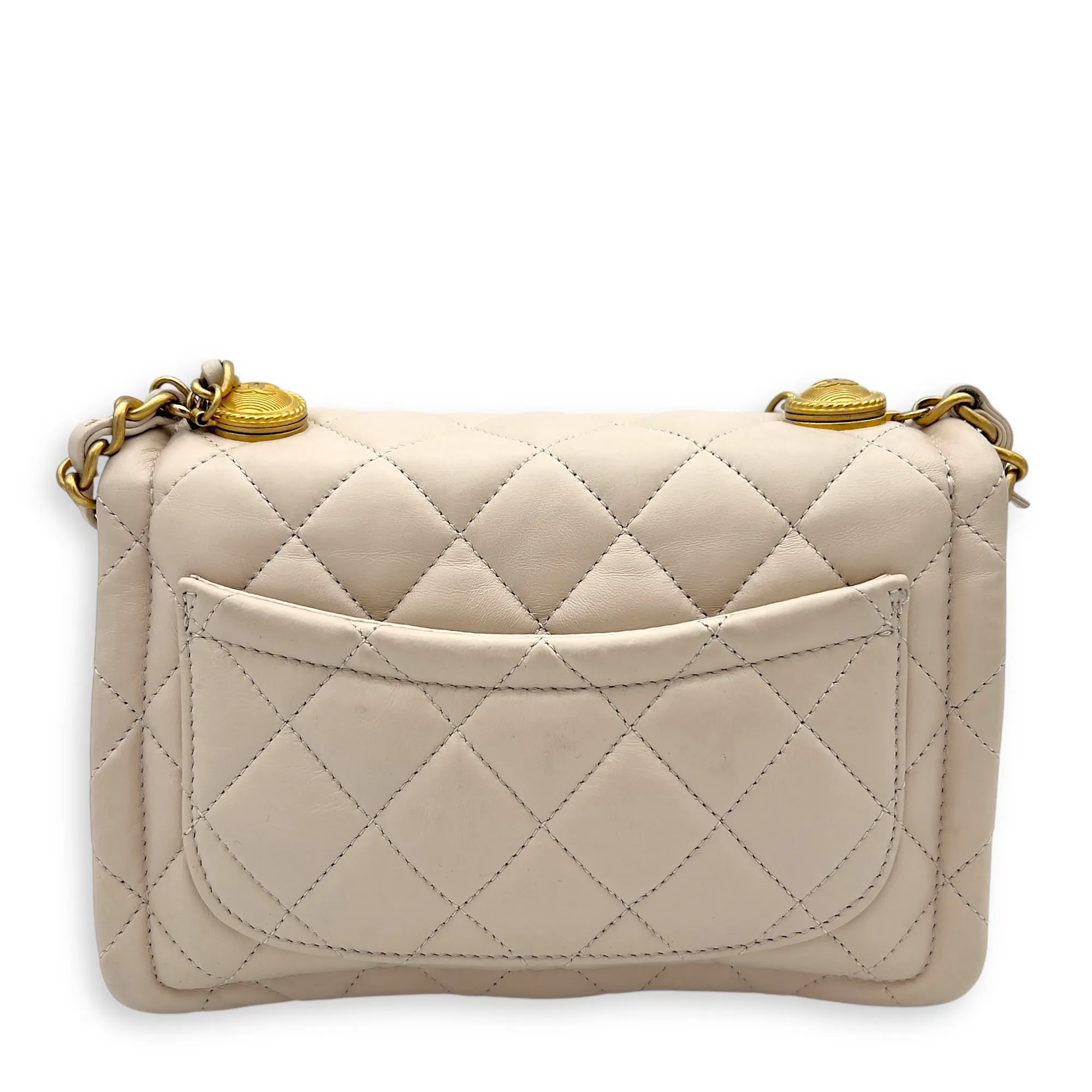 Button On Top Crossbody Bag White in Lambskin, Gold hardware