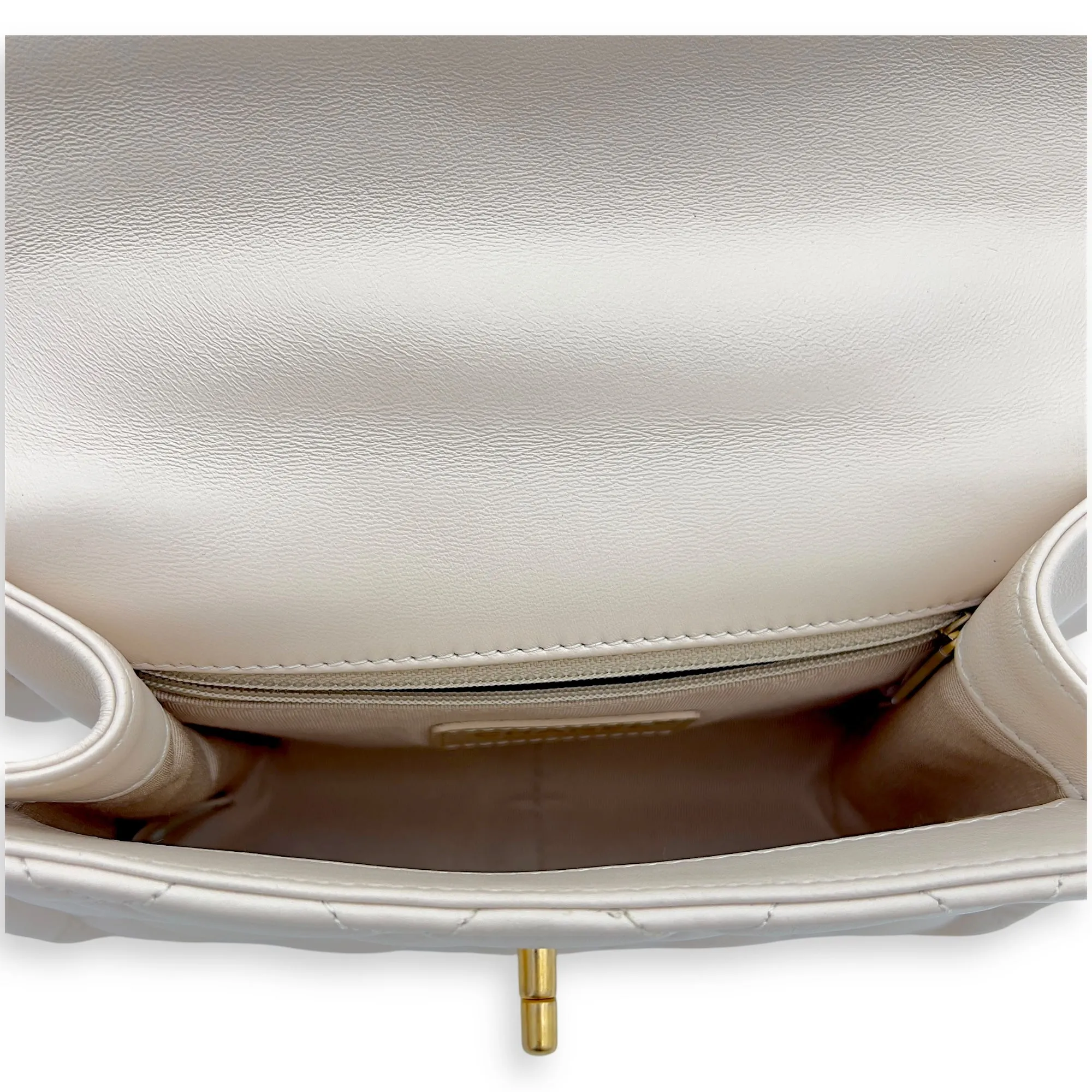 Button On Top Crossbody Bag White in Lambskin, Gold hardware