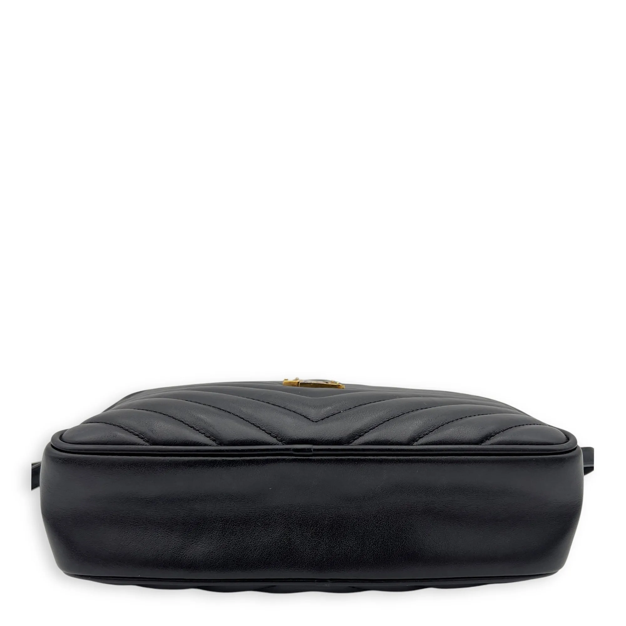 Camera Crossbody Bag Medium Black in Calfskin, Gold hardware