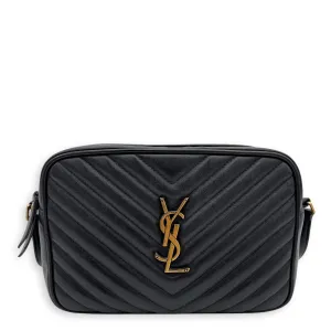 Camera Crossbody Bag Medium Black in Calfskin, Gold hardware