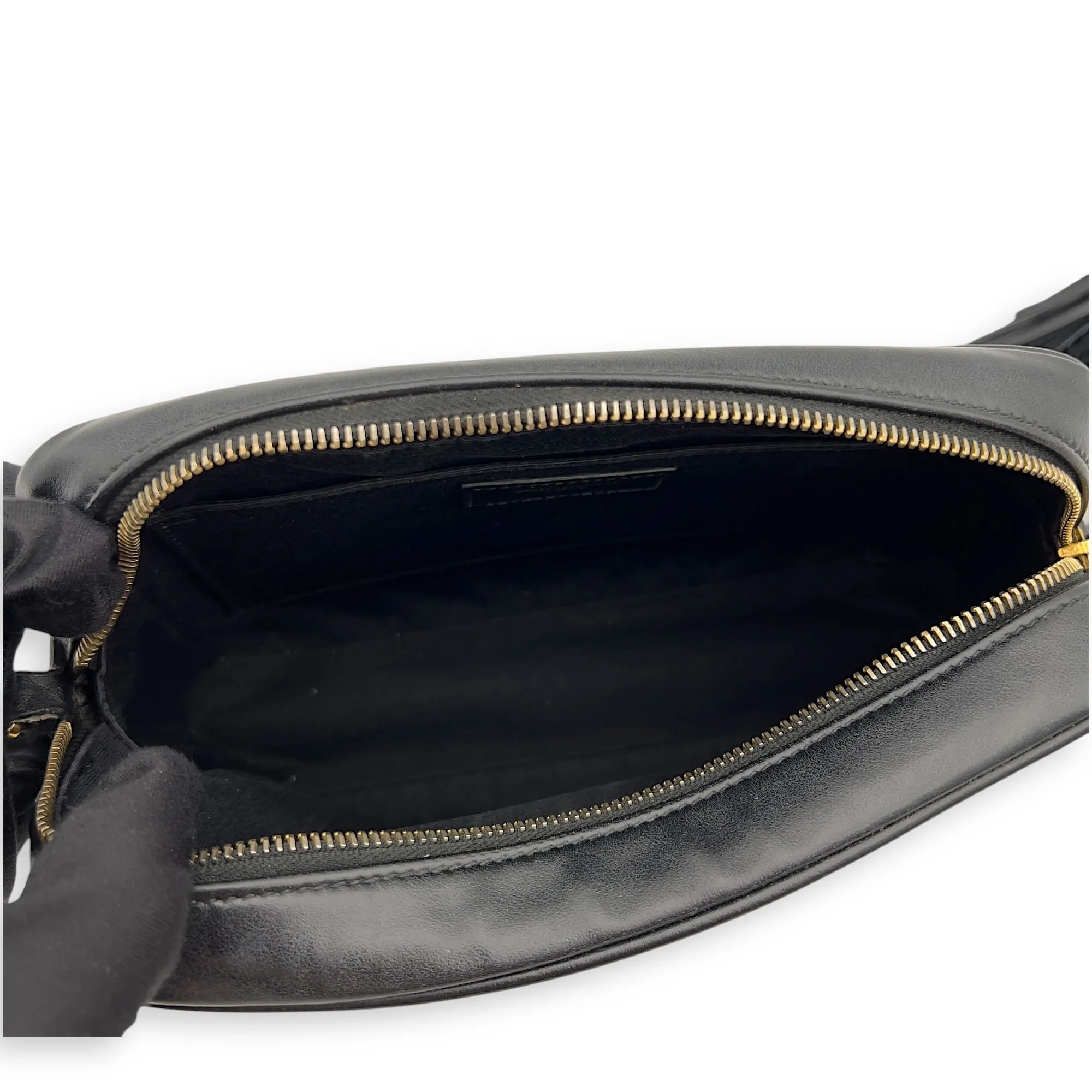 Camera Crossbody Bag Medium Black in Calfskin, Gold hardware