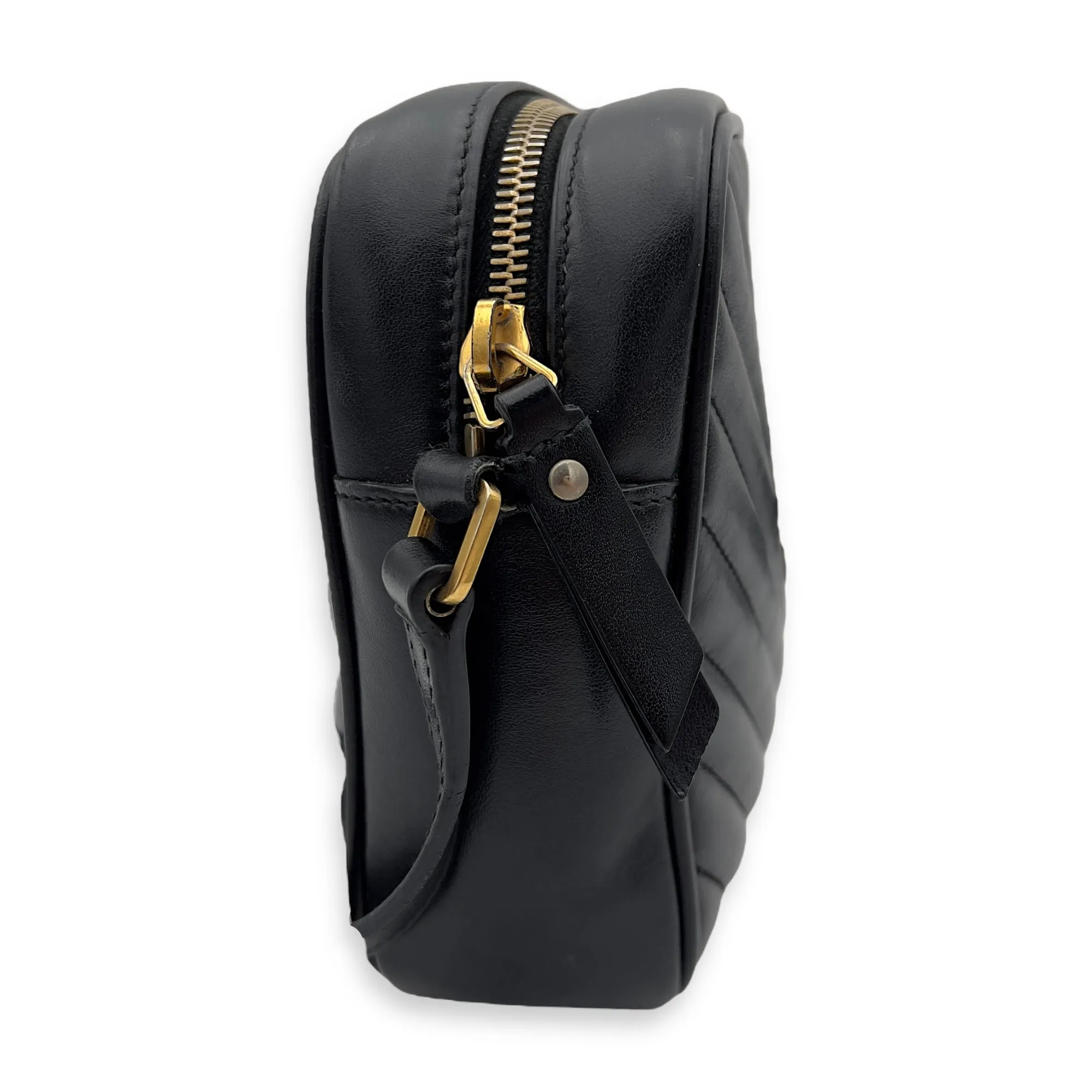 Camera Crossbody Bag Medium Black in Calfskin, Gold hardware