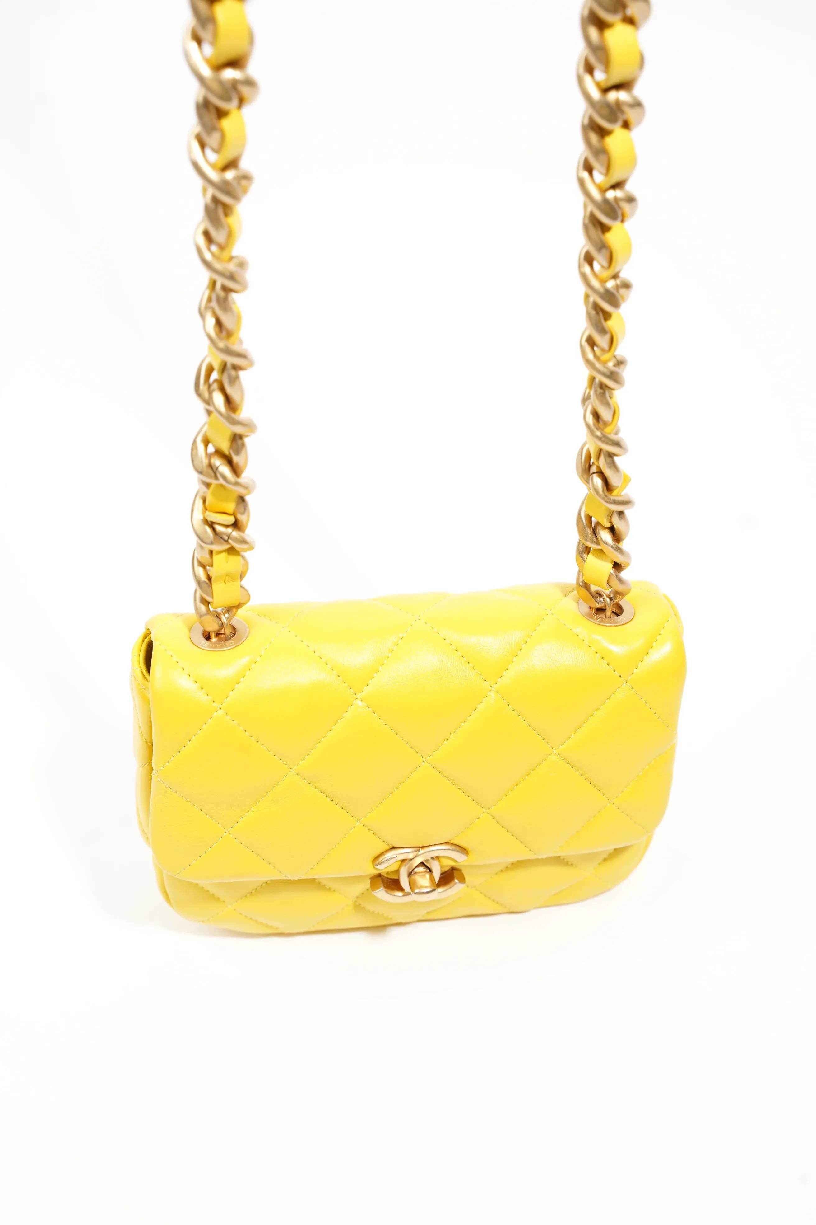 Candy Chain CC Yellow Mini Square Flap Bag