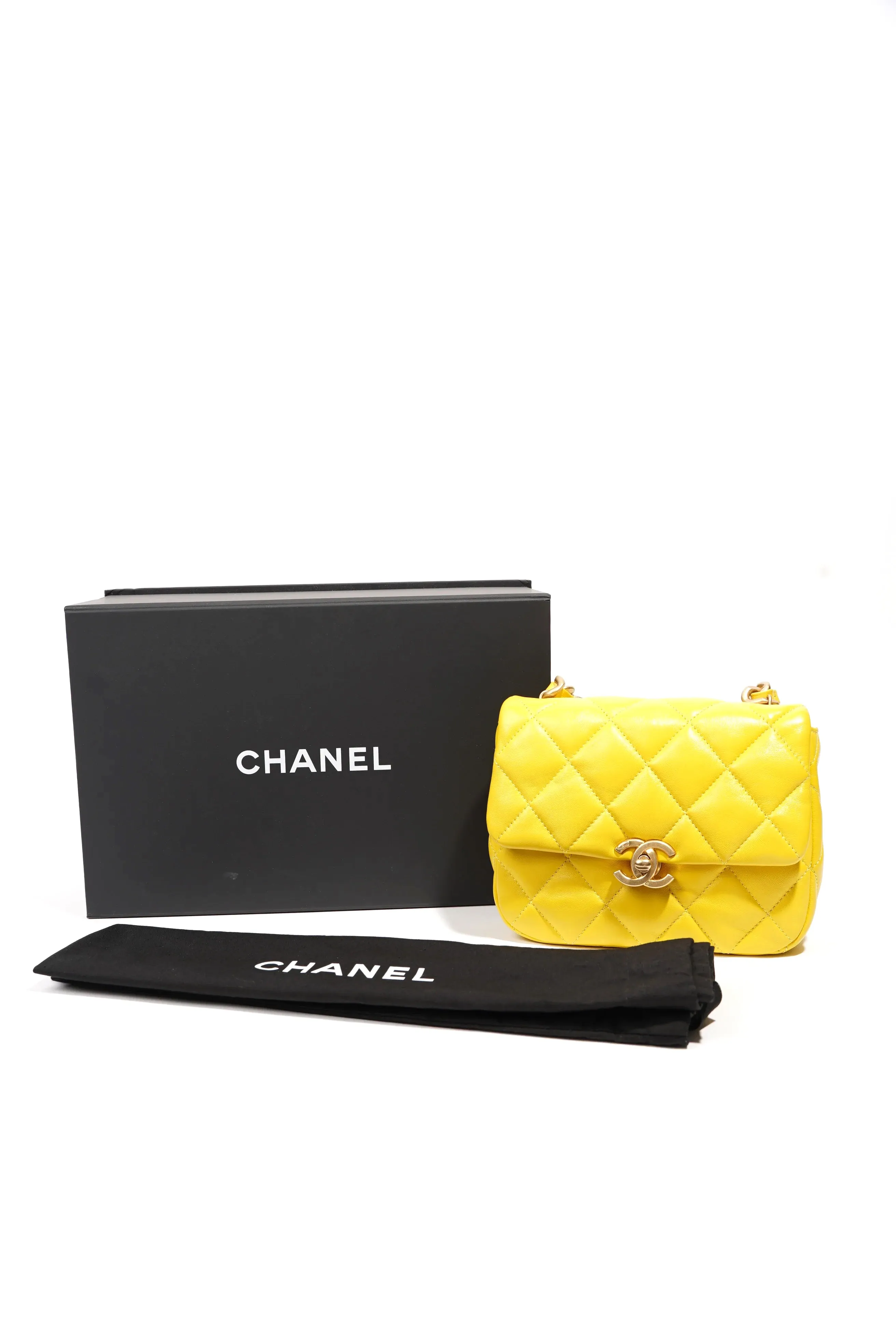 Candy Chain CC Yellow Mini Square Flap Bag