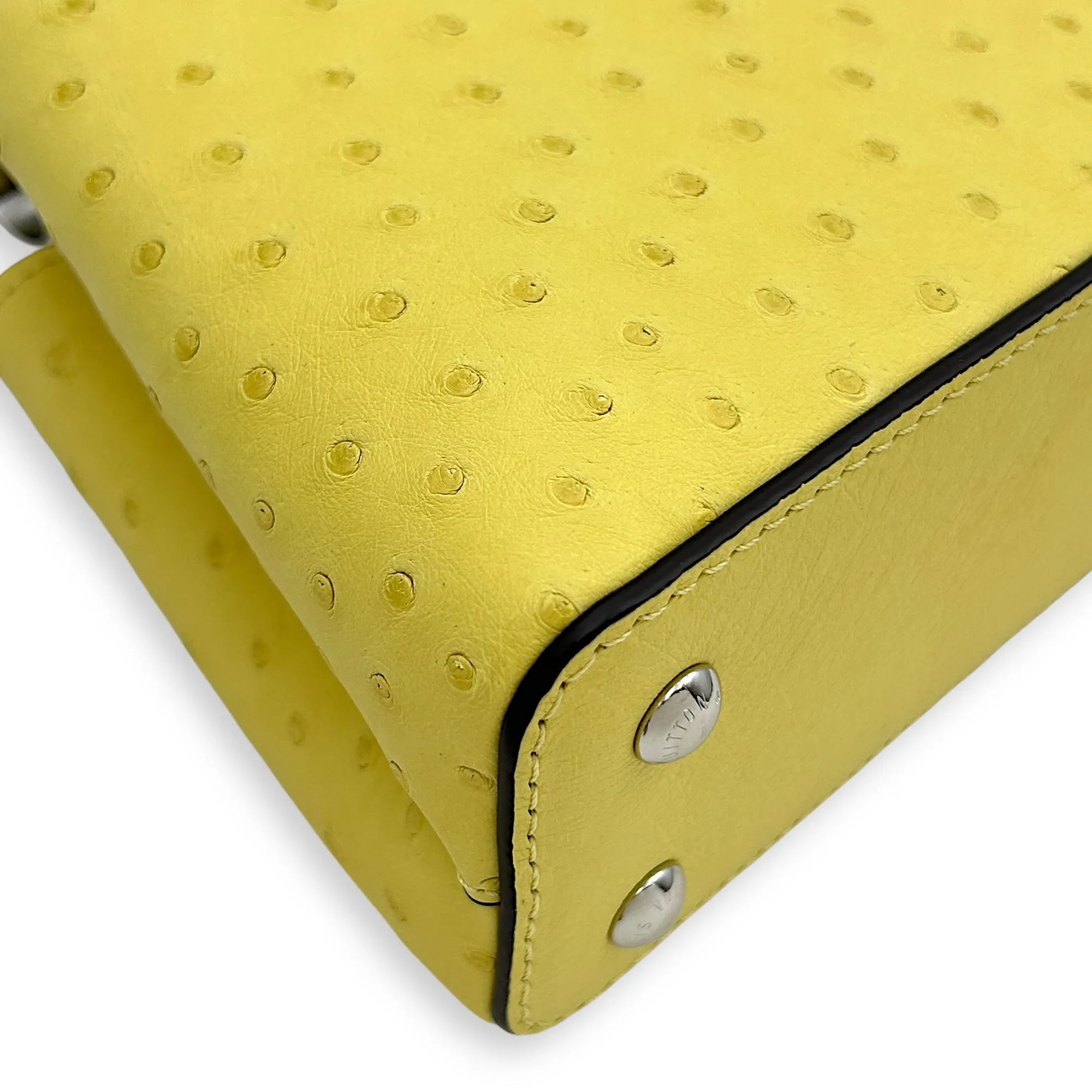 Capucines Mini Jaune Crossbody Bag in Ostrich, Silver hardware