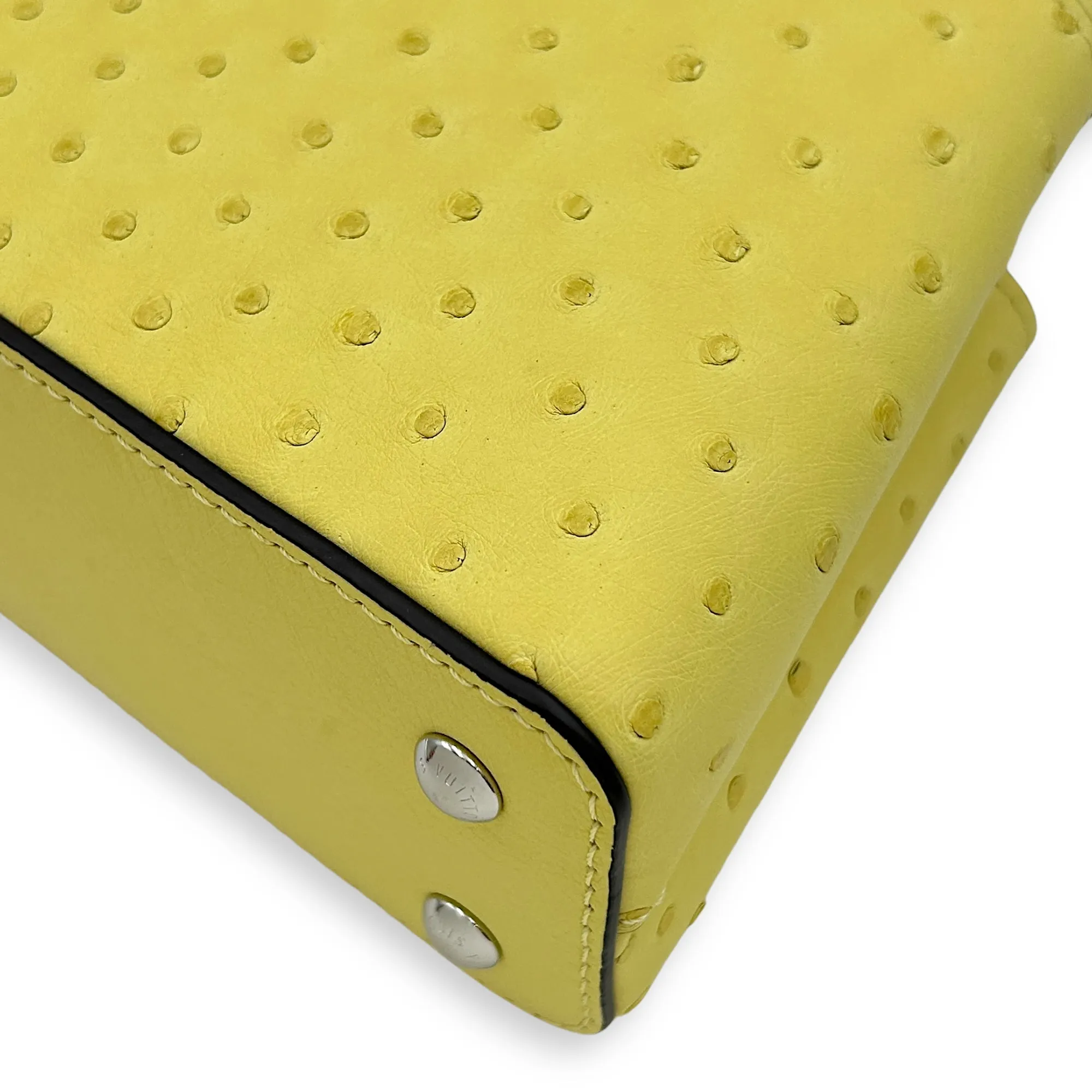 Capucines Mini Jaune Crossbody Bag in Ostrich, Silver hardware