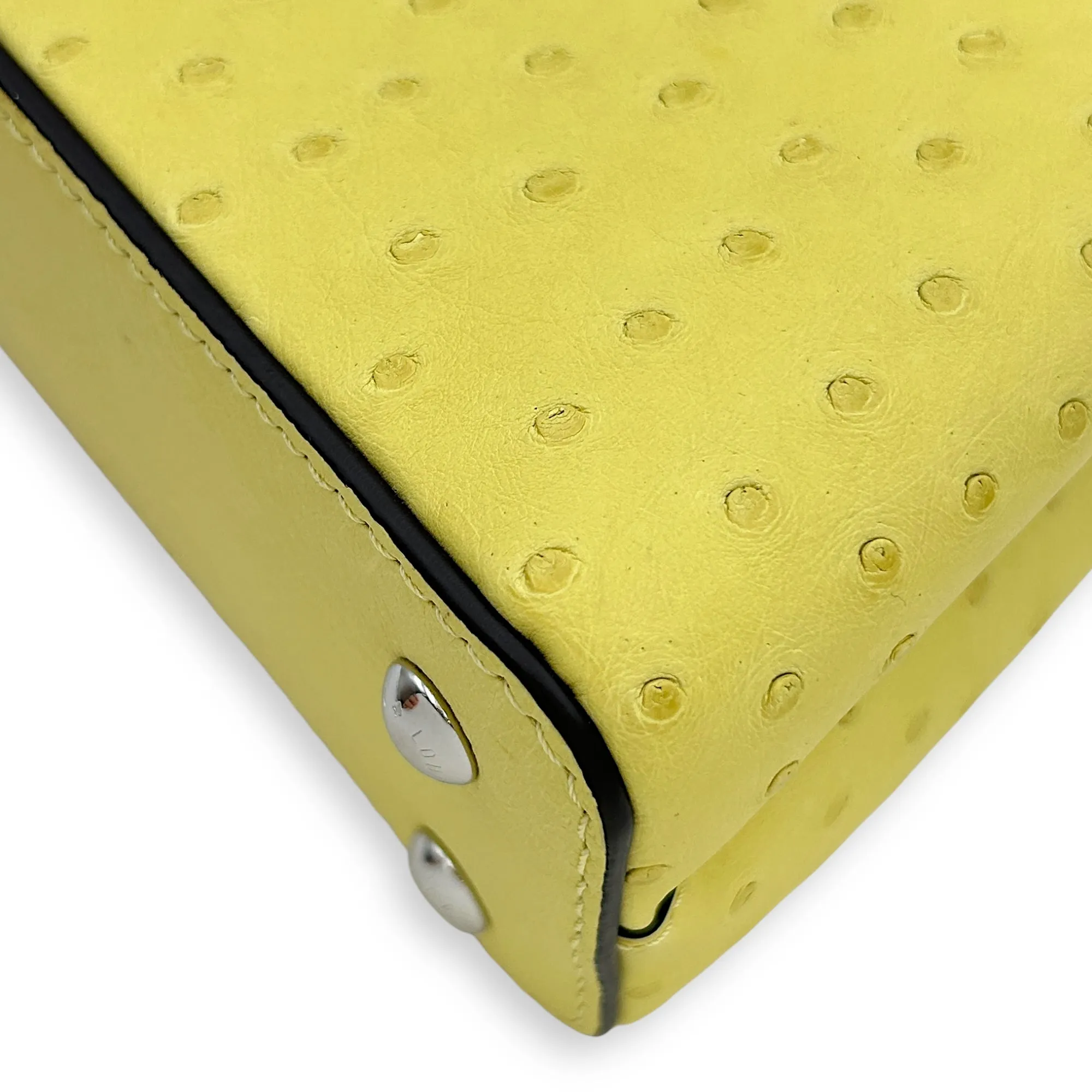 Capucines Mini Jaune Crossbody Bag in Ostrich, Silver hardware