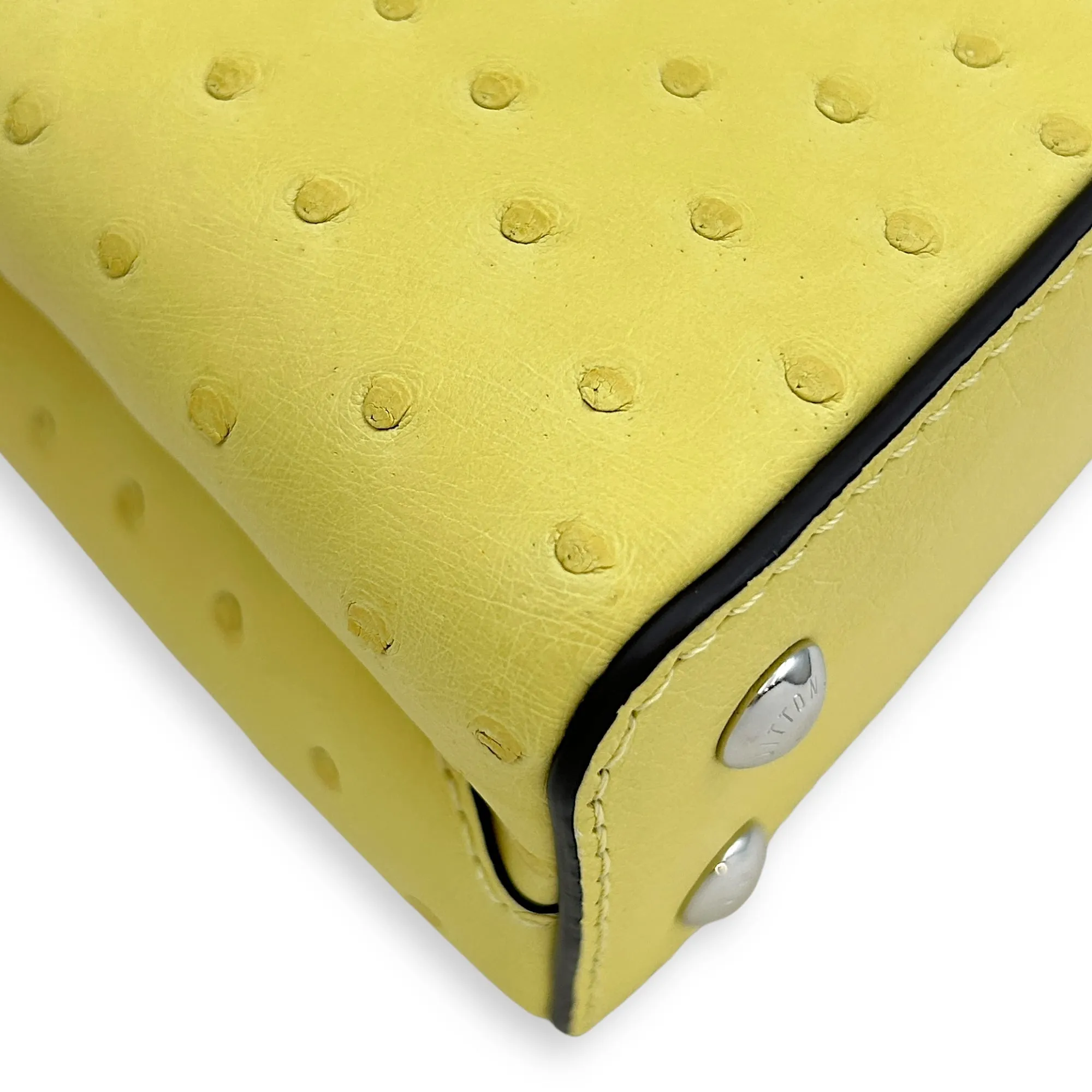 Capucines Mini Jaune Crossbody Bag in Ostrich, Silver hardware
