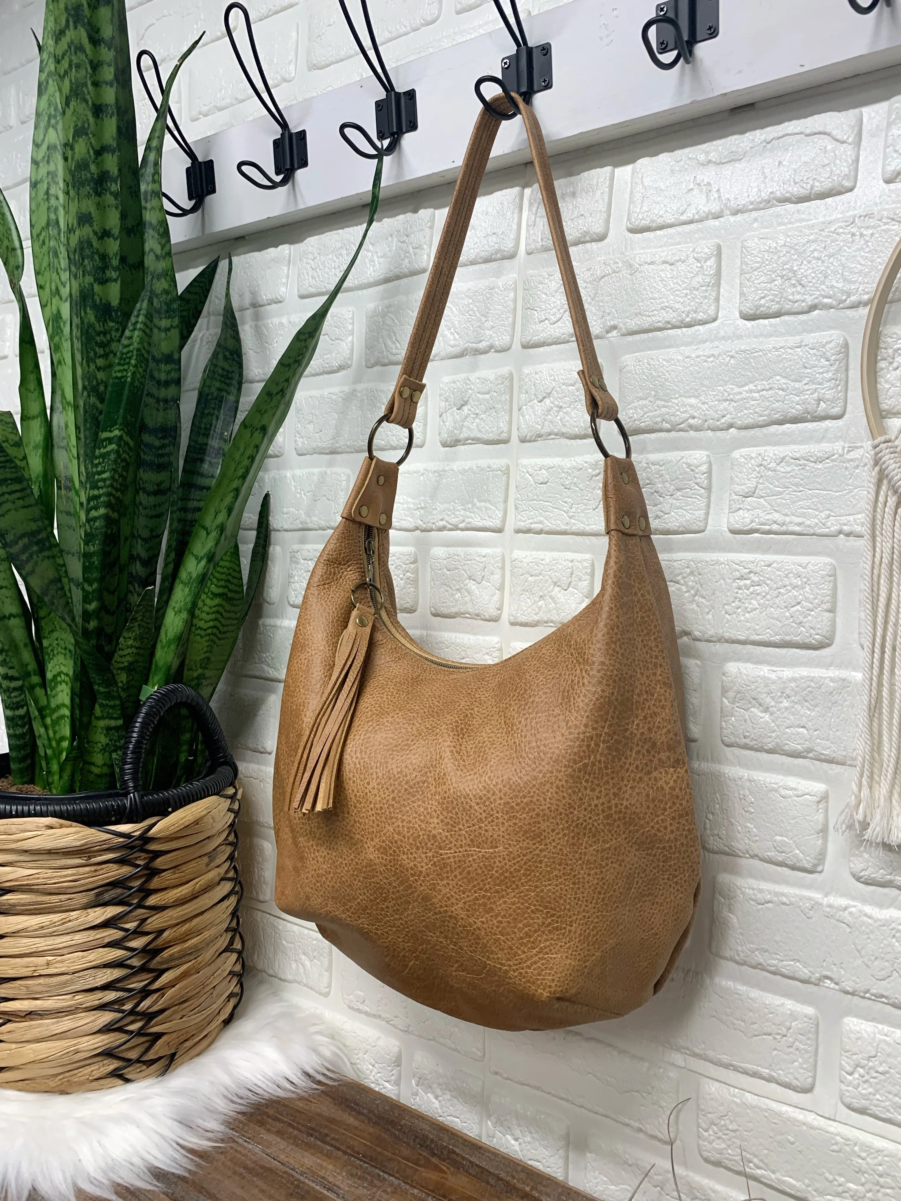 Caramel two toned leather hobo bag,  genuine leather handbag