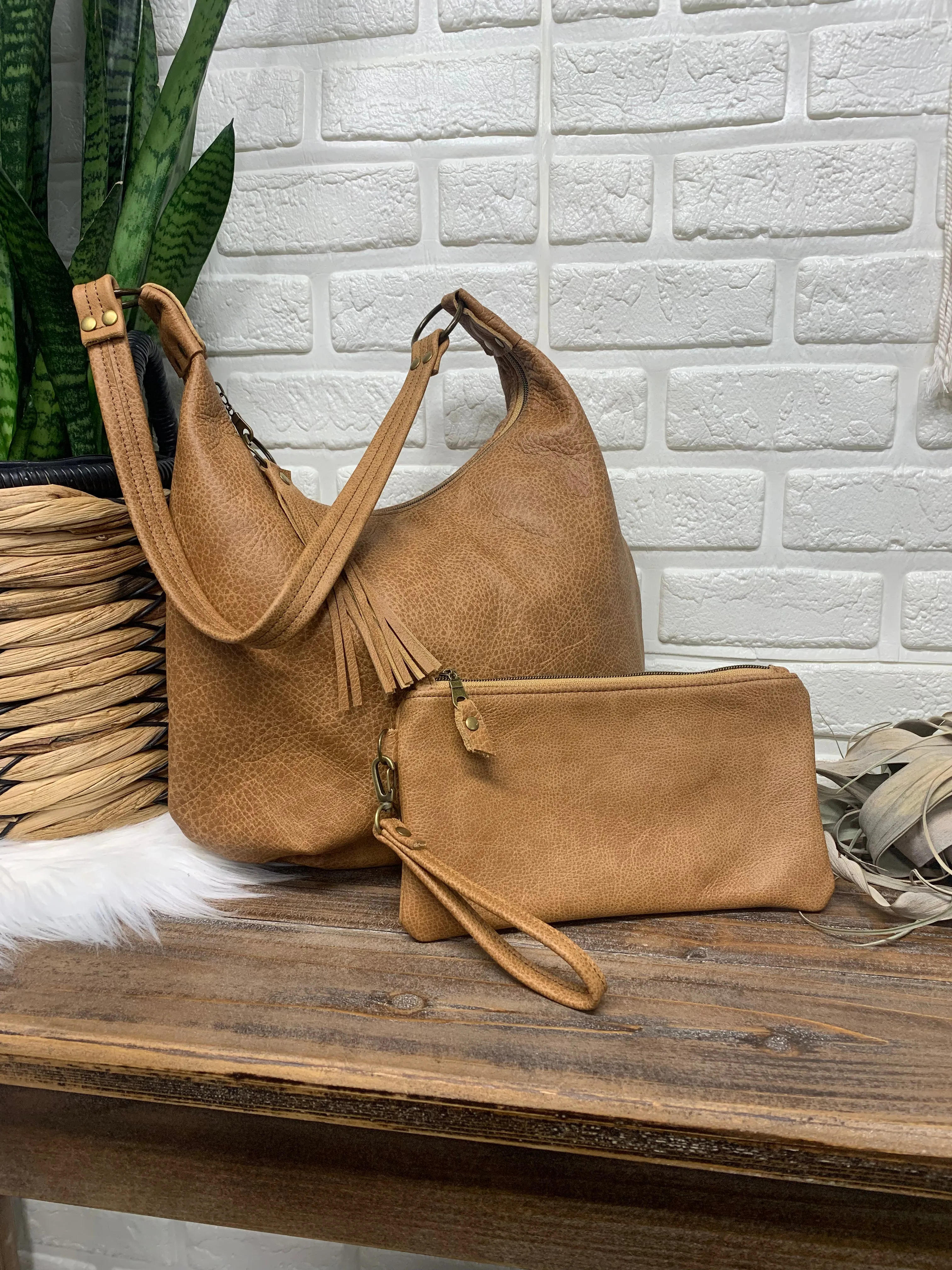 Caramel two toned leather hobo bag,  genuine leather handbag