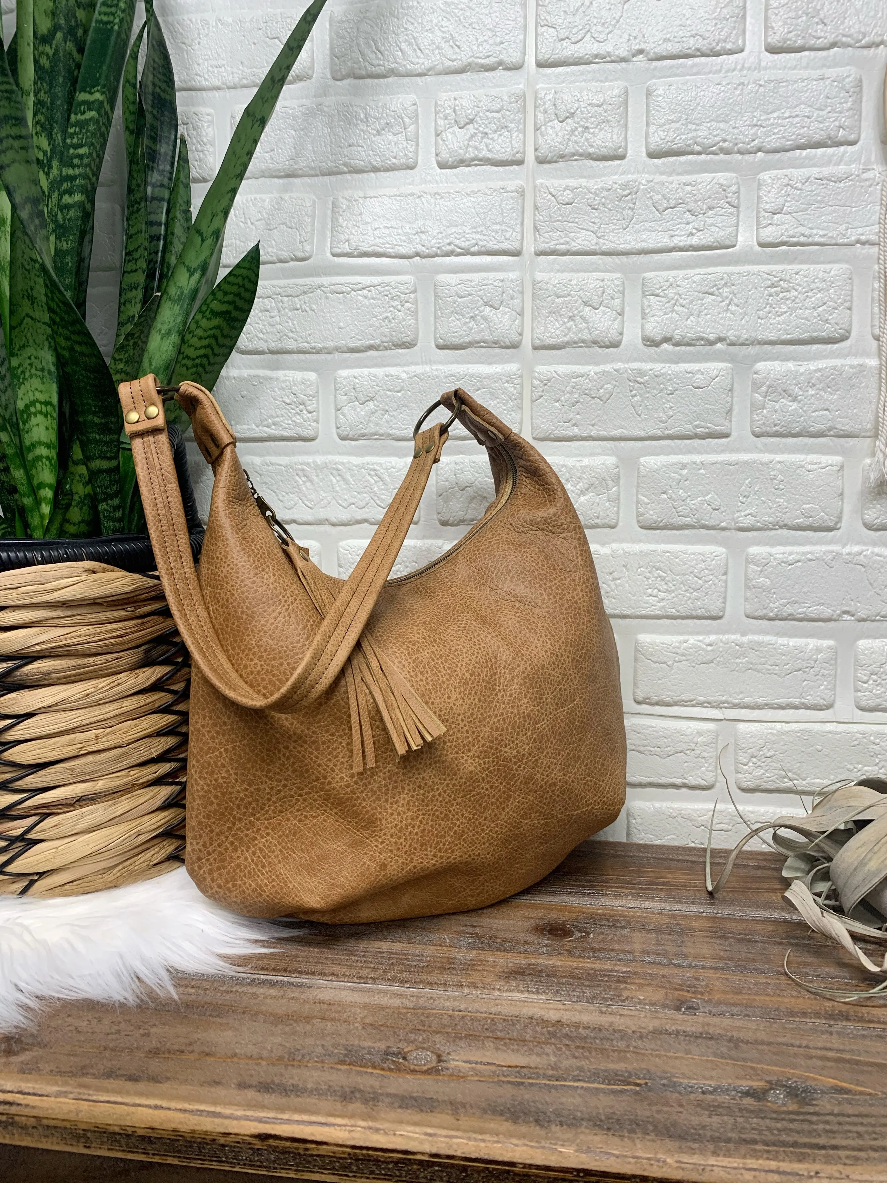 Caramel two toned leather hobo bag,  genuine leather handbag