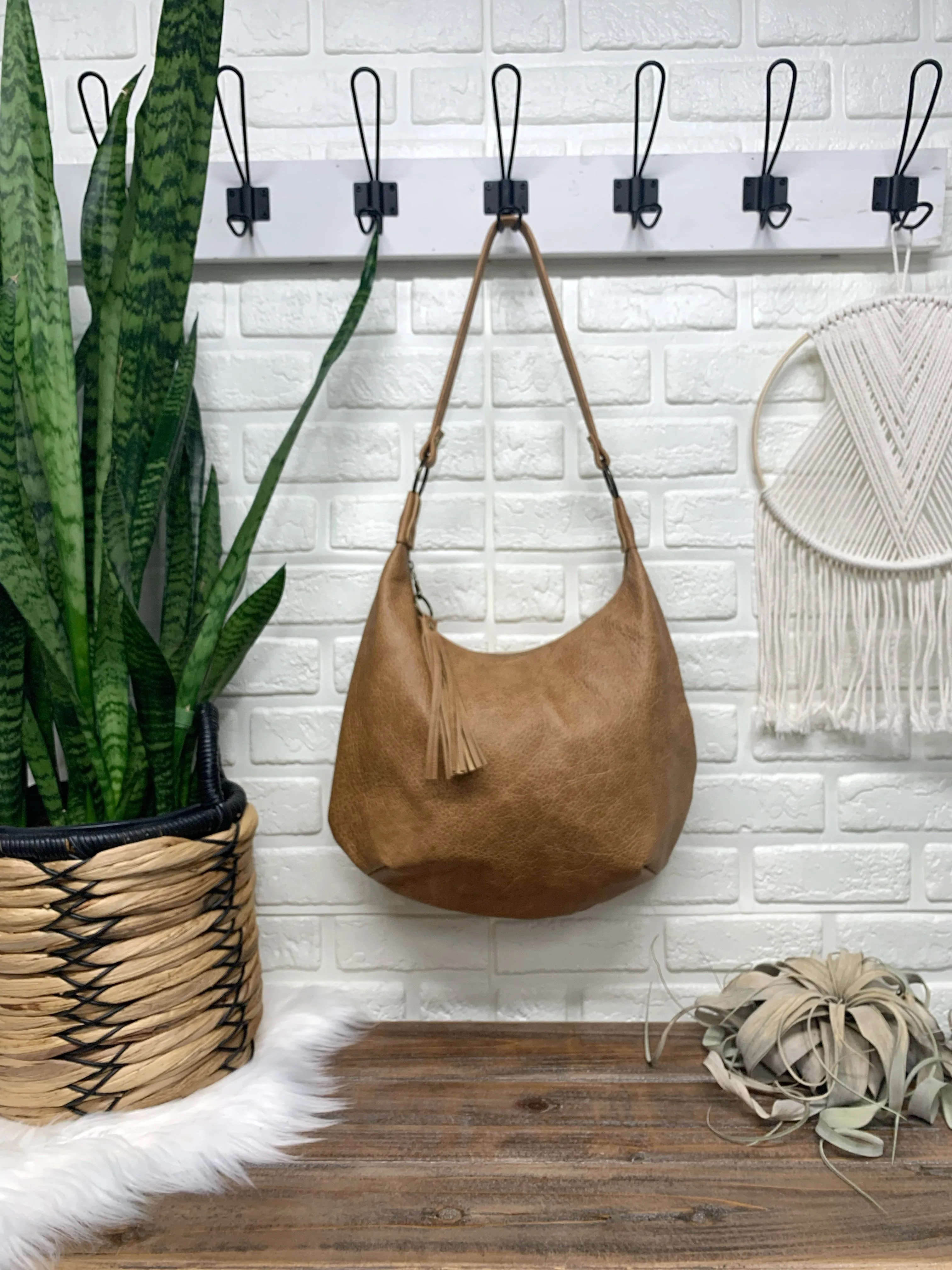 Caramel two toned leather hobo bag,  genuine leather handbag