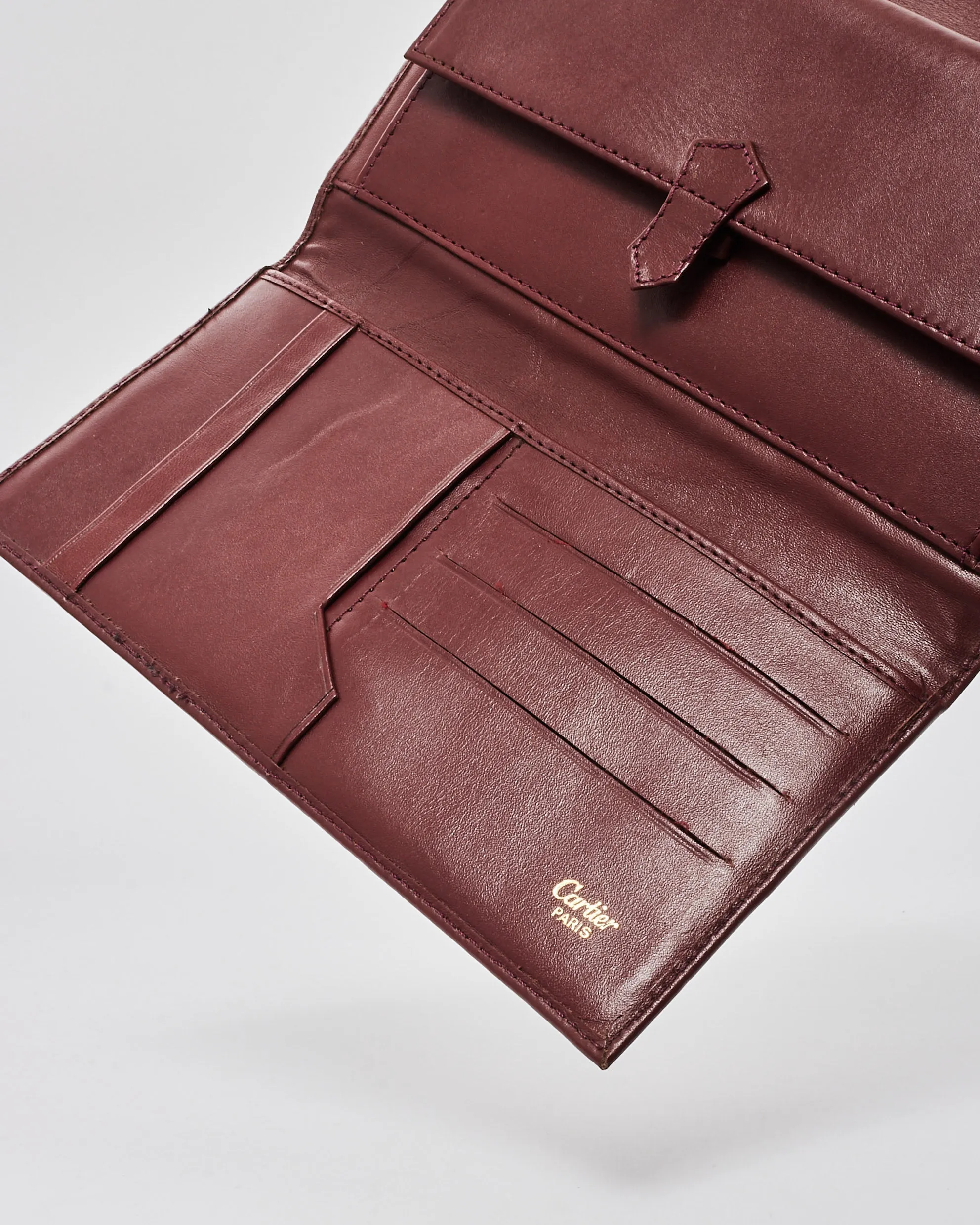 Cartier Vintage Burgundy Leather Embossed Continental Wallet