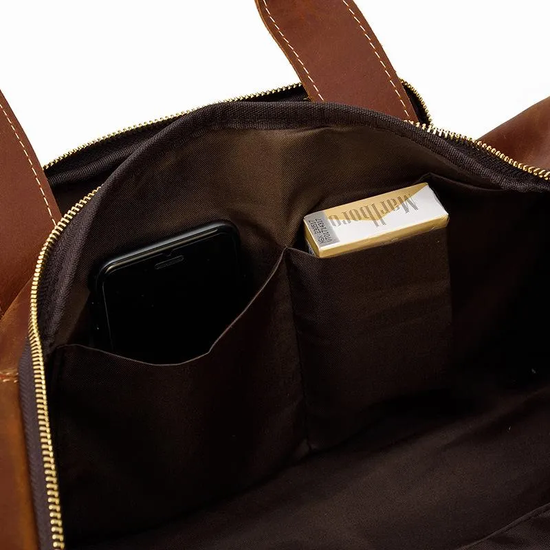 Casual Brown Leather Men Overnight Bags Handbag Travel Bags Weekender Bags For Men