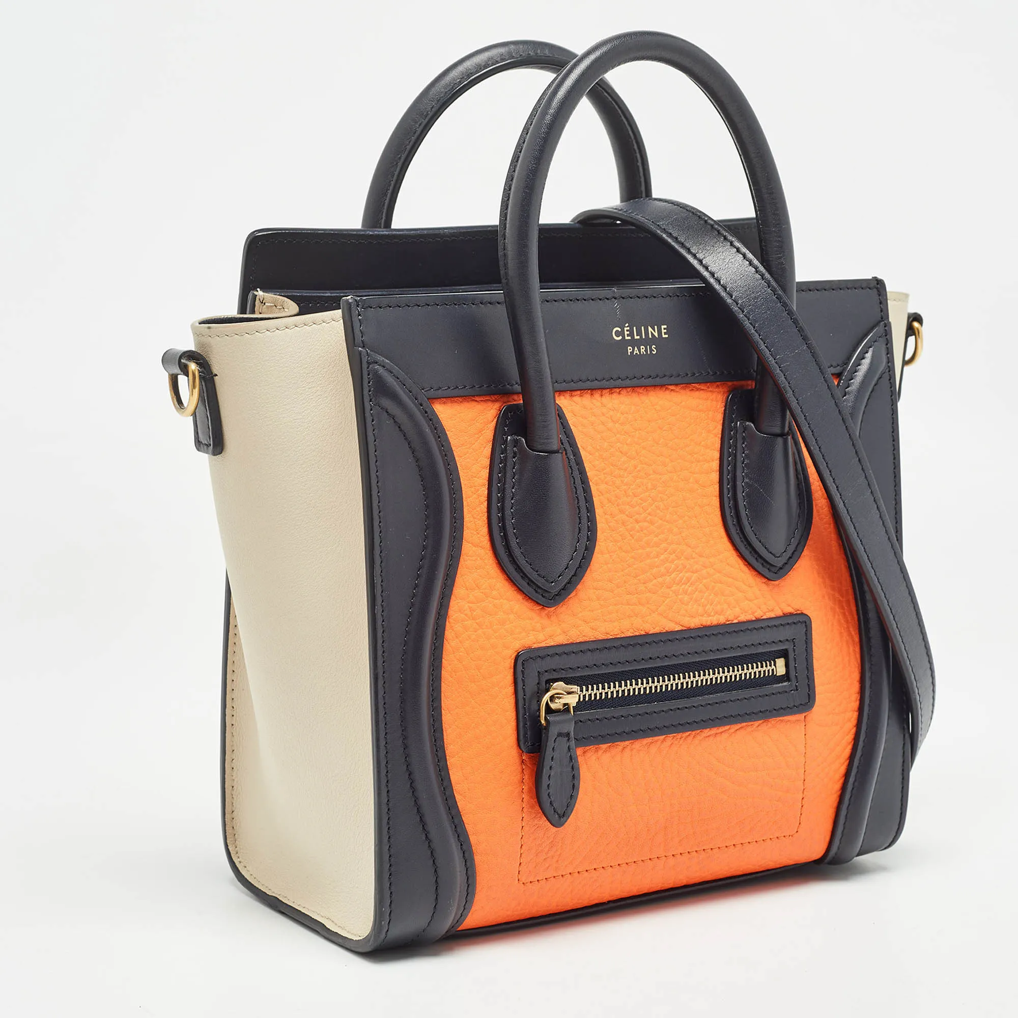CELINE Tricolor Leather Nano Luggage Tote