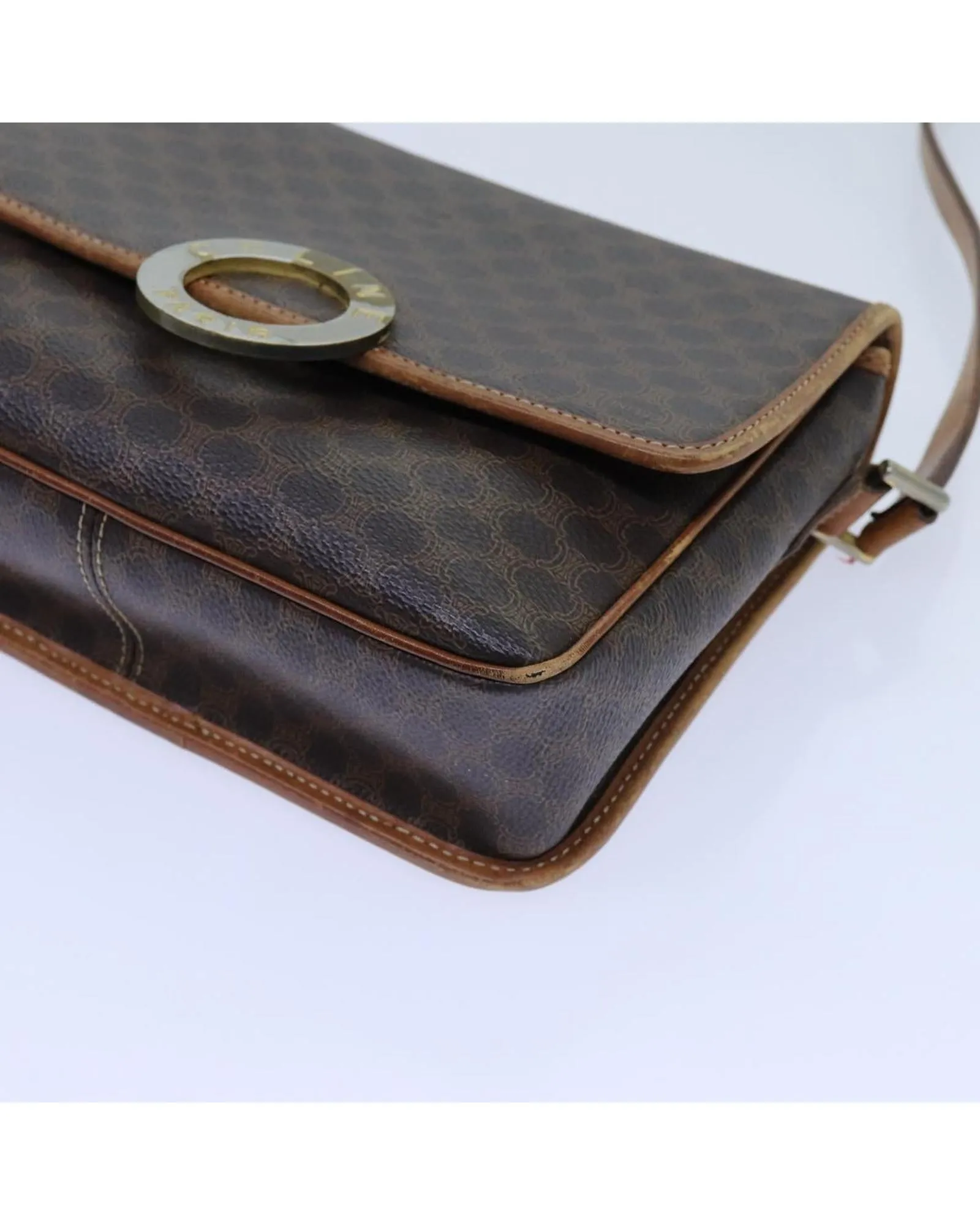 CELINE Trio Canvas and Leather Shoulder Bag