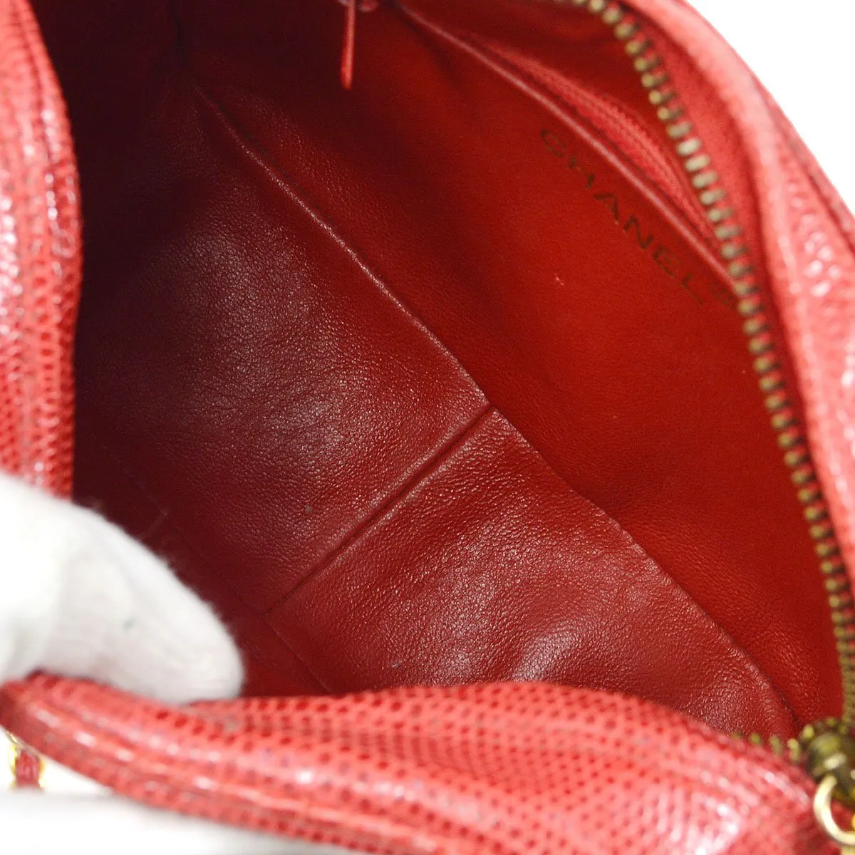 CHANEL 1986-1988 Red Lizard Diamond Camera Bag Mini RK14247c