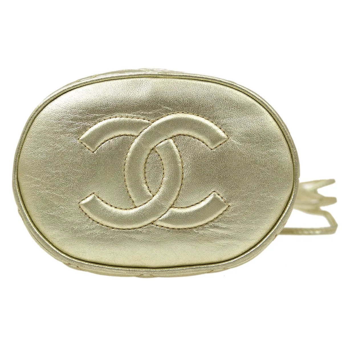 CHANEL 1989-1991 Gold Lambskin Drawstring Bucket Bag