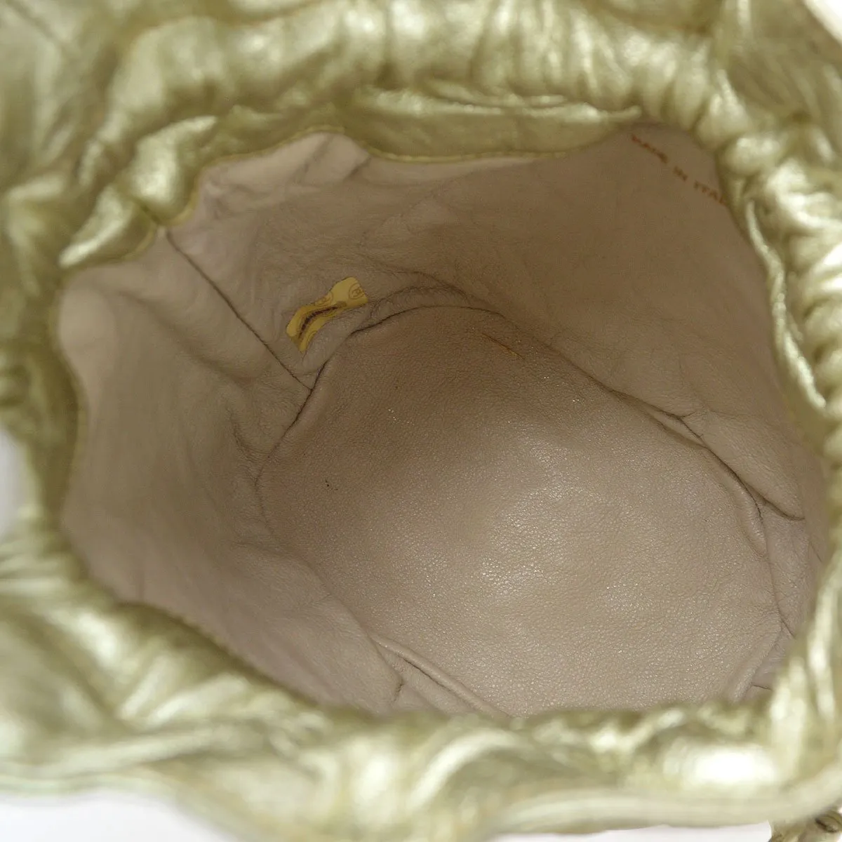 CHANEL 1989-1991 Gold Lambskin Drawstring Bucket Bag