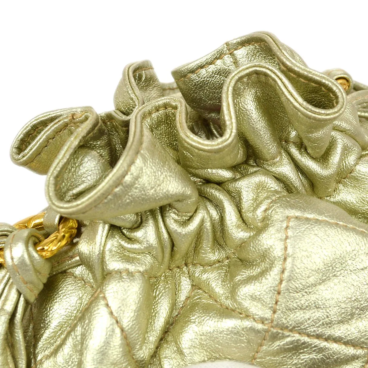 CHANEL 1989-1991 Gold Lambskin Drawstring Bucket Bag