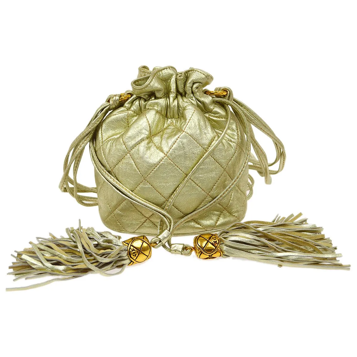 CHANEL 1989-1991 Gold Lambskin Drawstring Bucket Bag