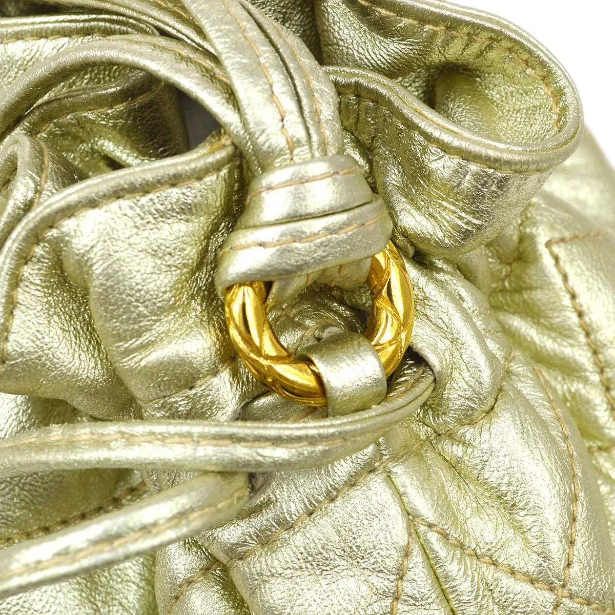 CHANEL 1989-1991 Gold Lambskin Drawstring Bucket Bag