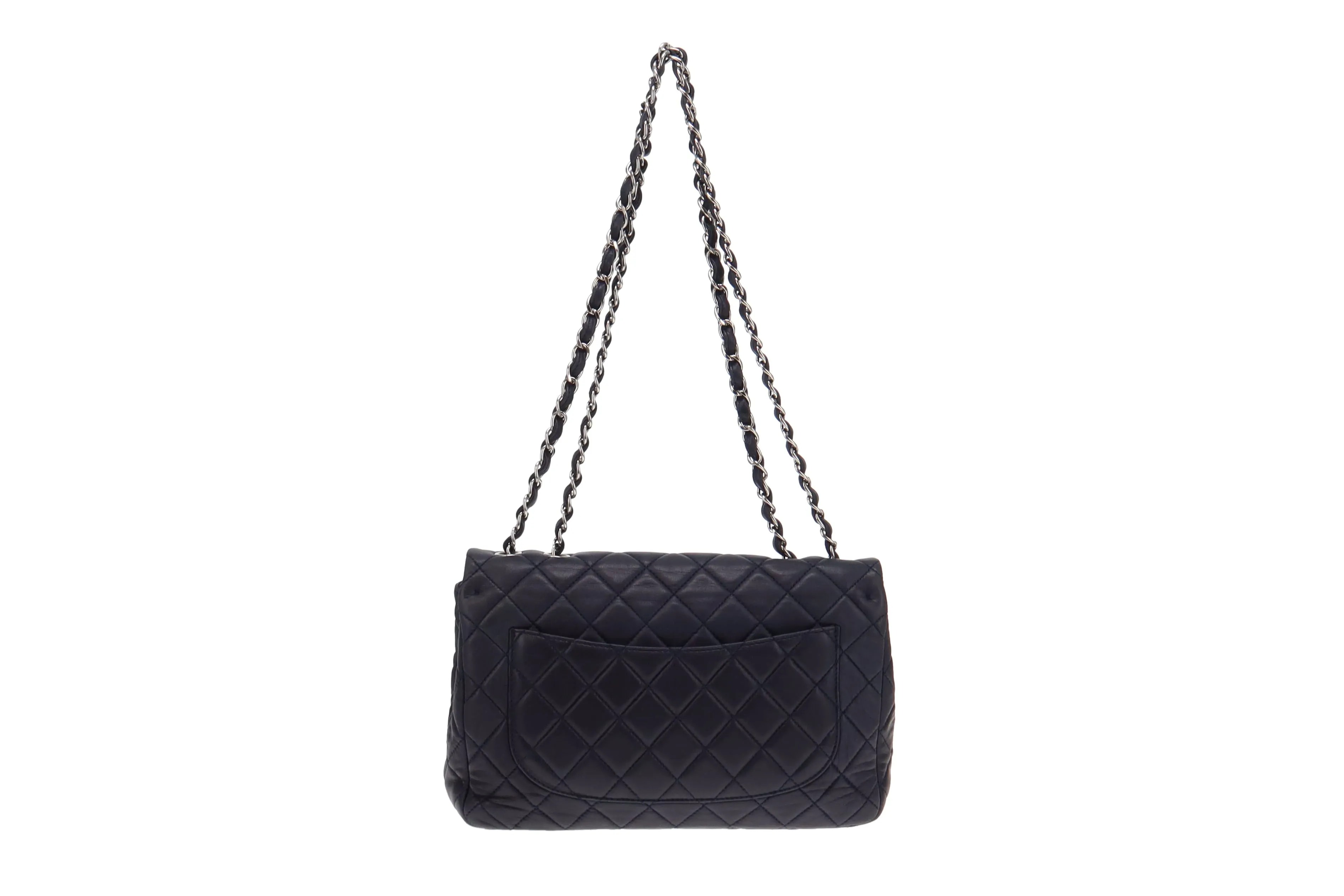 Chanel 2009 Navy Washed Lambskin Single Flap Jumbo Silver Hardware 2008/09