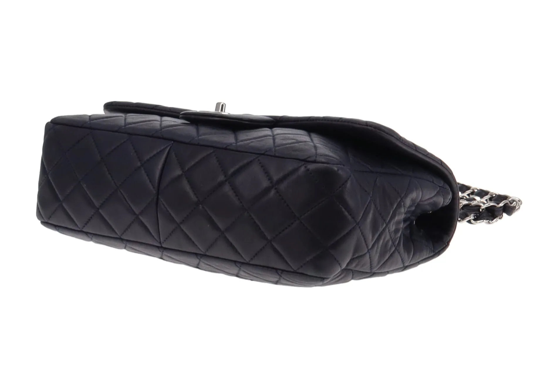Chanel 2009 Navy Washed Lambskin Single Flap Jumbo Silver Hardware 2008/09