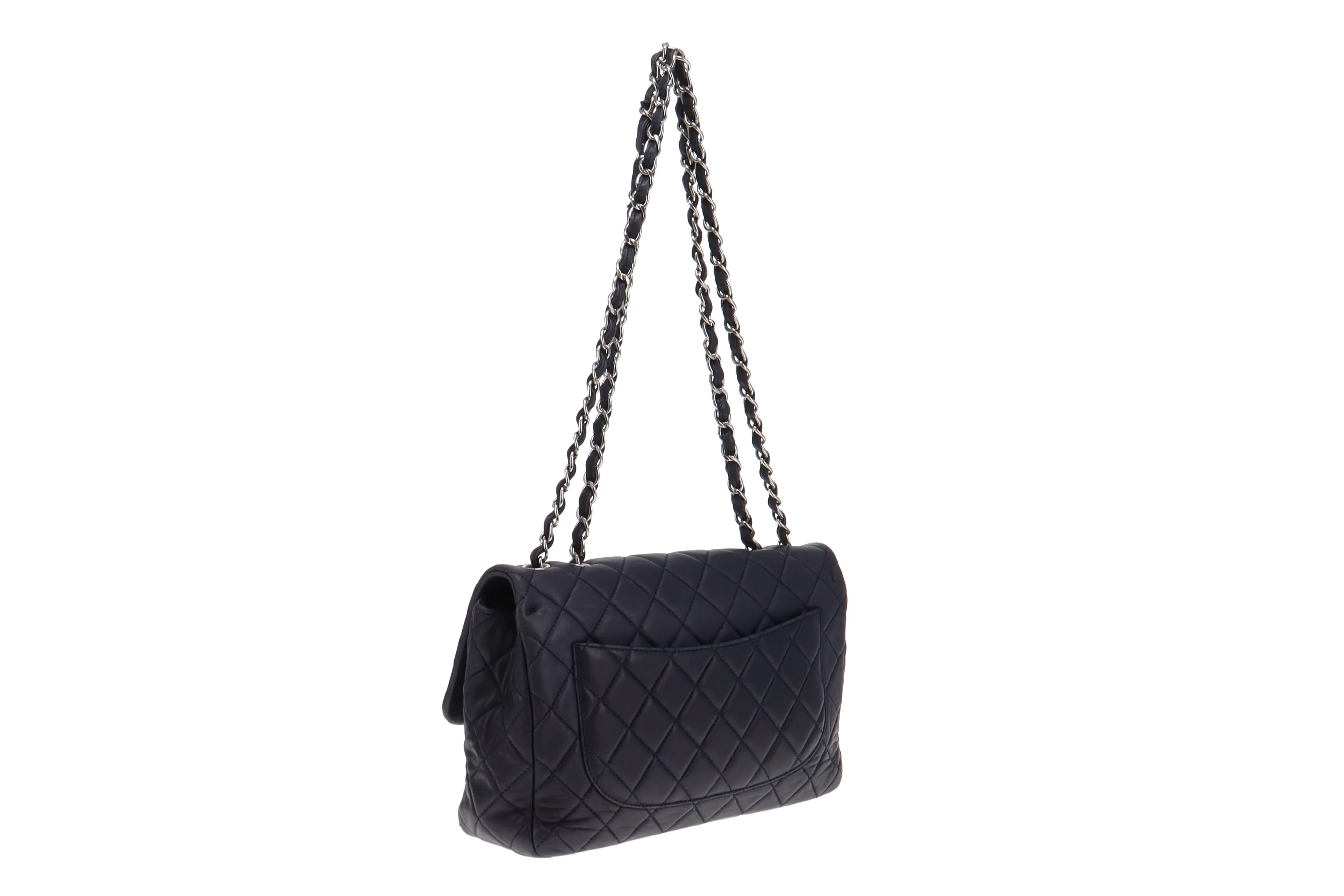 Chanel 2009 Navy Washed Lambskin Single Flap Jumbo Silver Hardware 2008/09