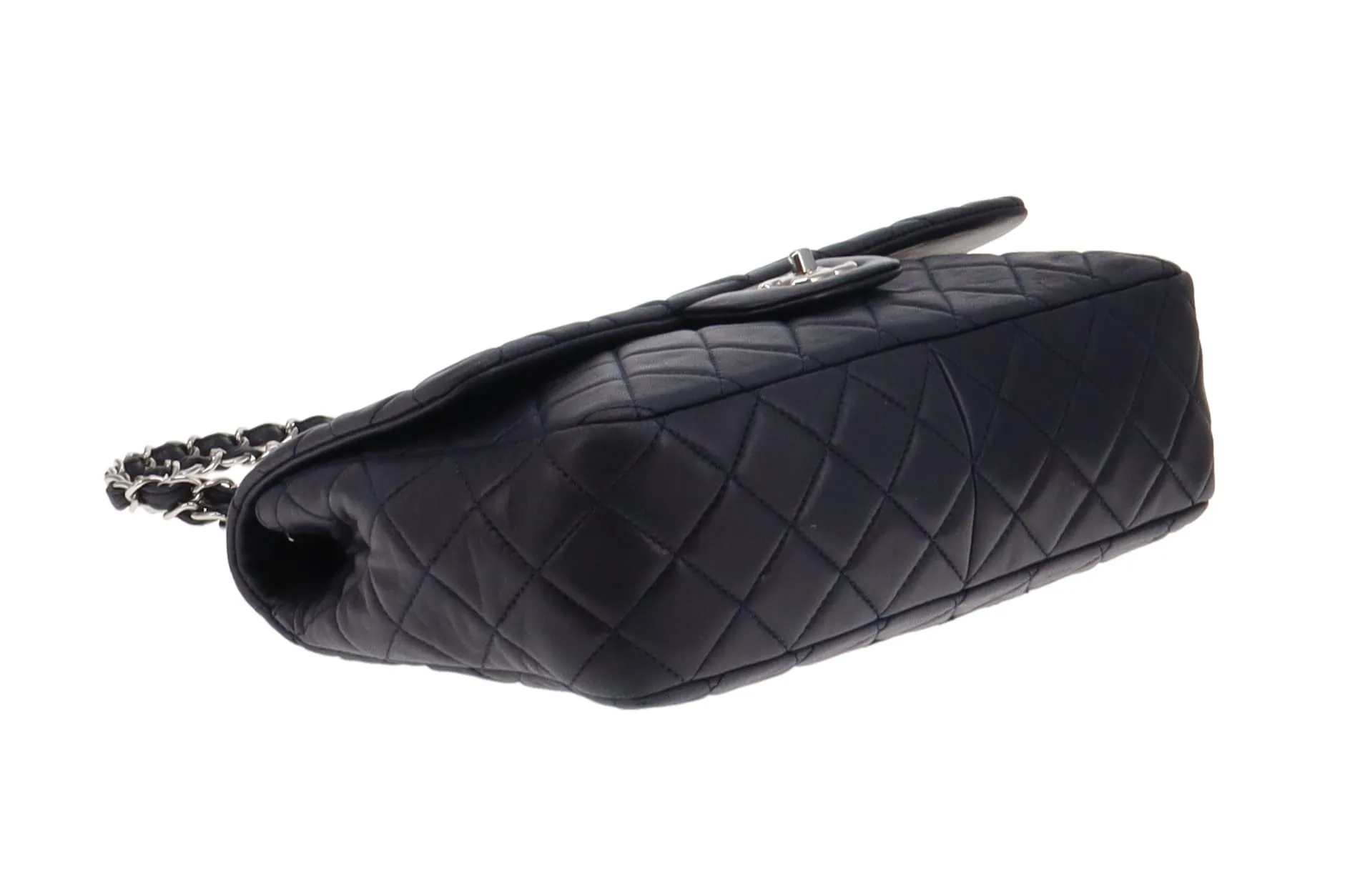 Chanel 2009 Navy Washed Lambskin Single Flap Jumbo Silver Hardware 2008/09