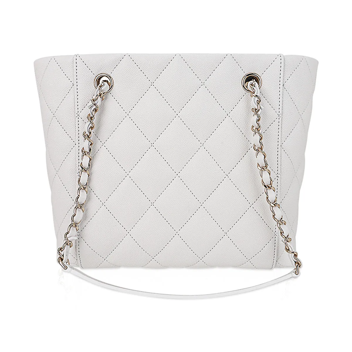 Chanel 2023 Limited Edition White Quilted Caviar Leather Large Tote Bag