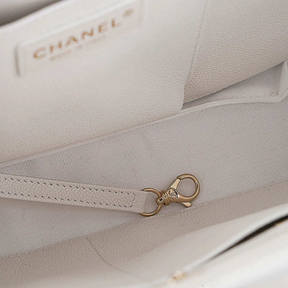 Chanel 2023 Limited Edition White Quilted Caviar Leather Large Tote Bag
