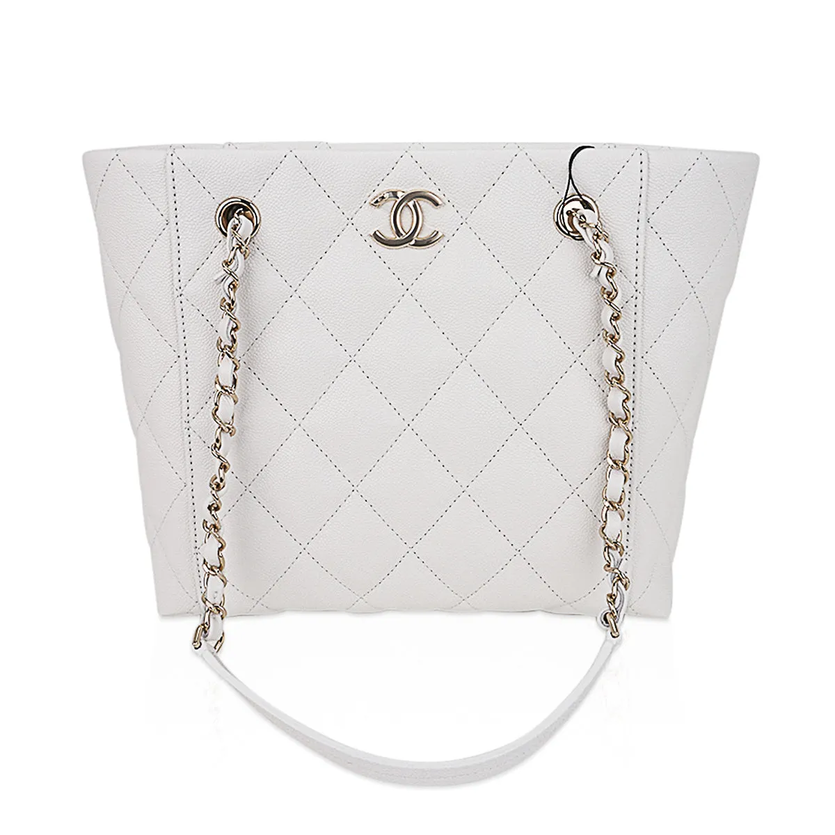 Chanel 2023 Limited Edition White Quilted Caviar Leather Large Tote Bag