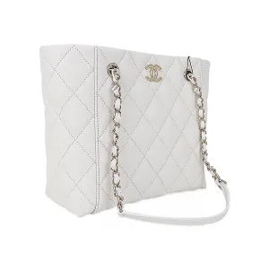 Chanel 2023 Limited Edition White Quilted Caviar Leather Large Tote Bag